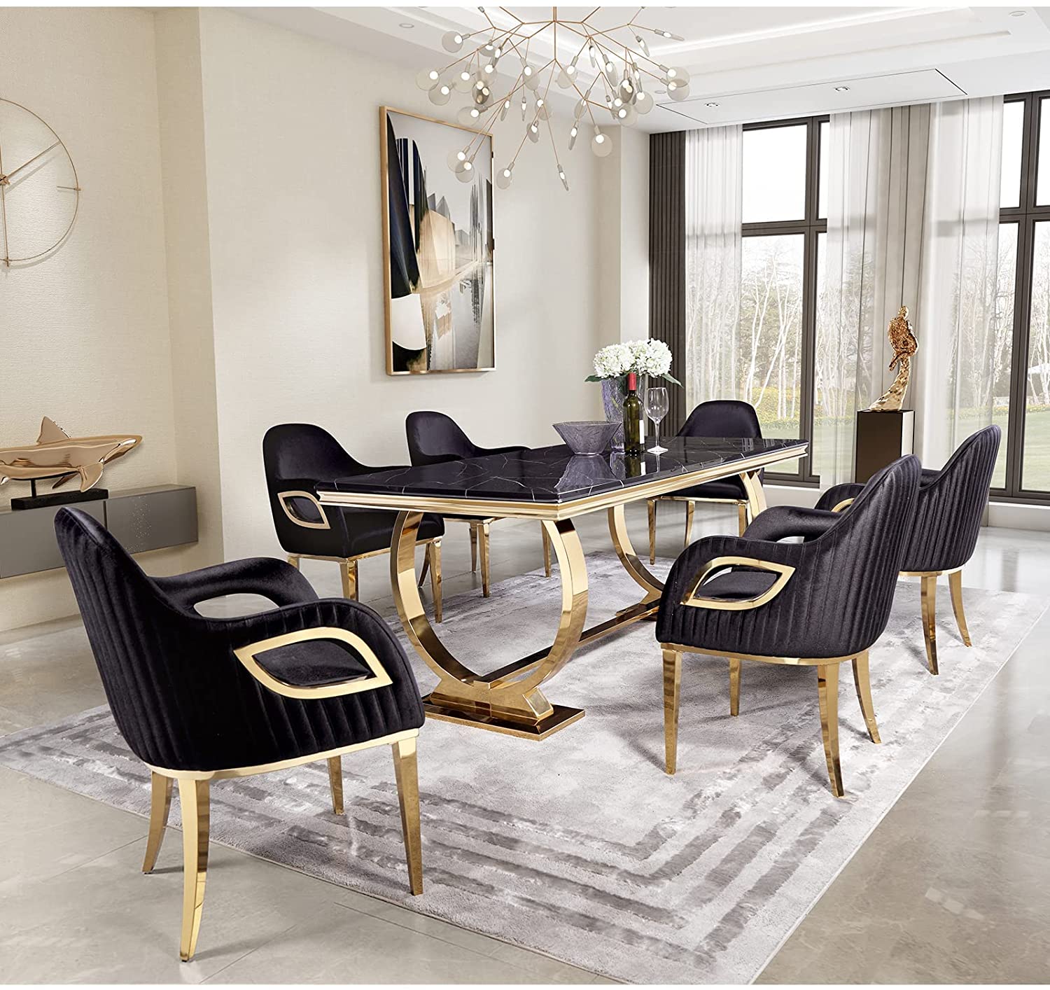 Wholesale Black velvet chairs with Fox-Eye Armrest