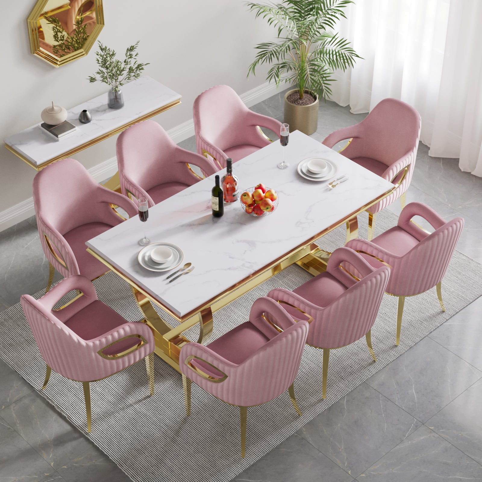 Pink Velvet Chairs | Fox-Eye Armrest | Gold metal legs | C101
