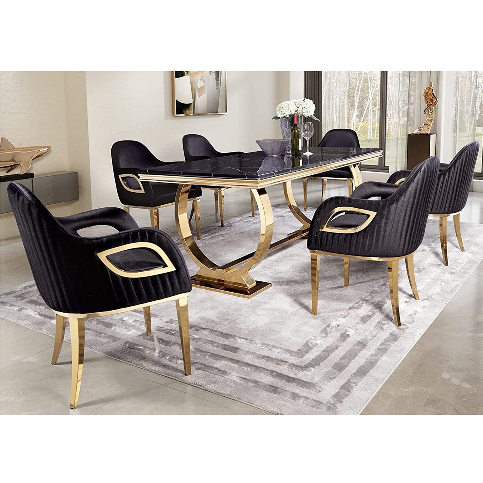625-Set | AUZ Black and Gold Dining room Sets for 6