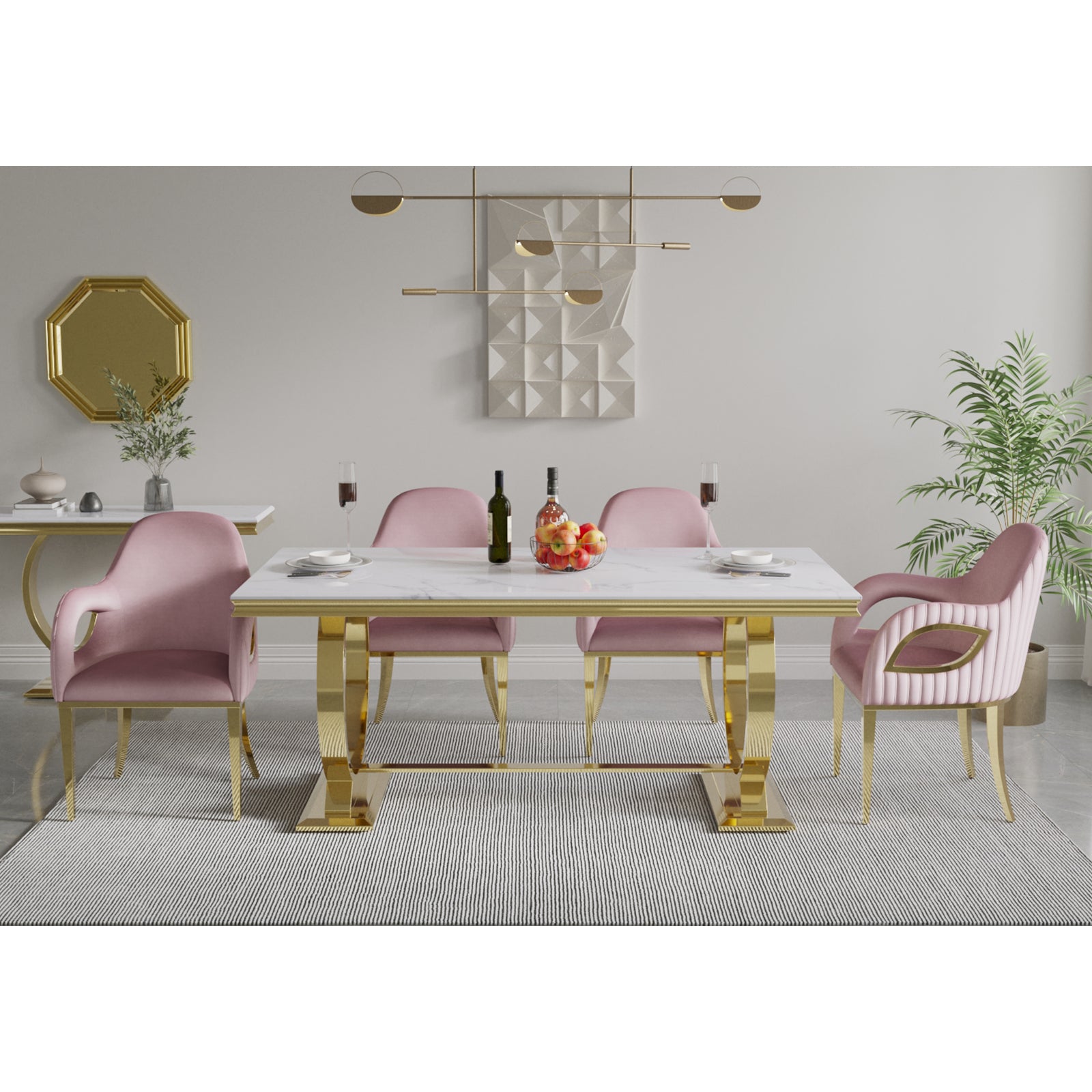 609-Set | AUZ Pink and Gold Dining room Sets for 6