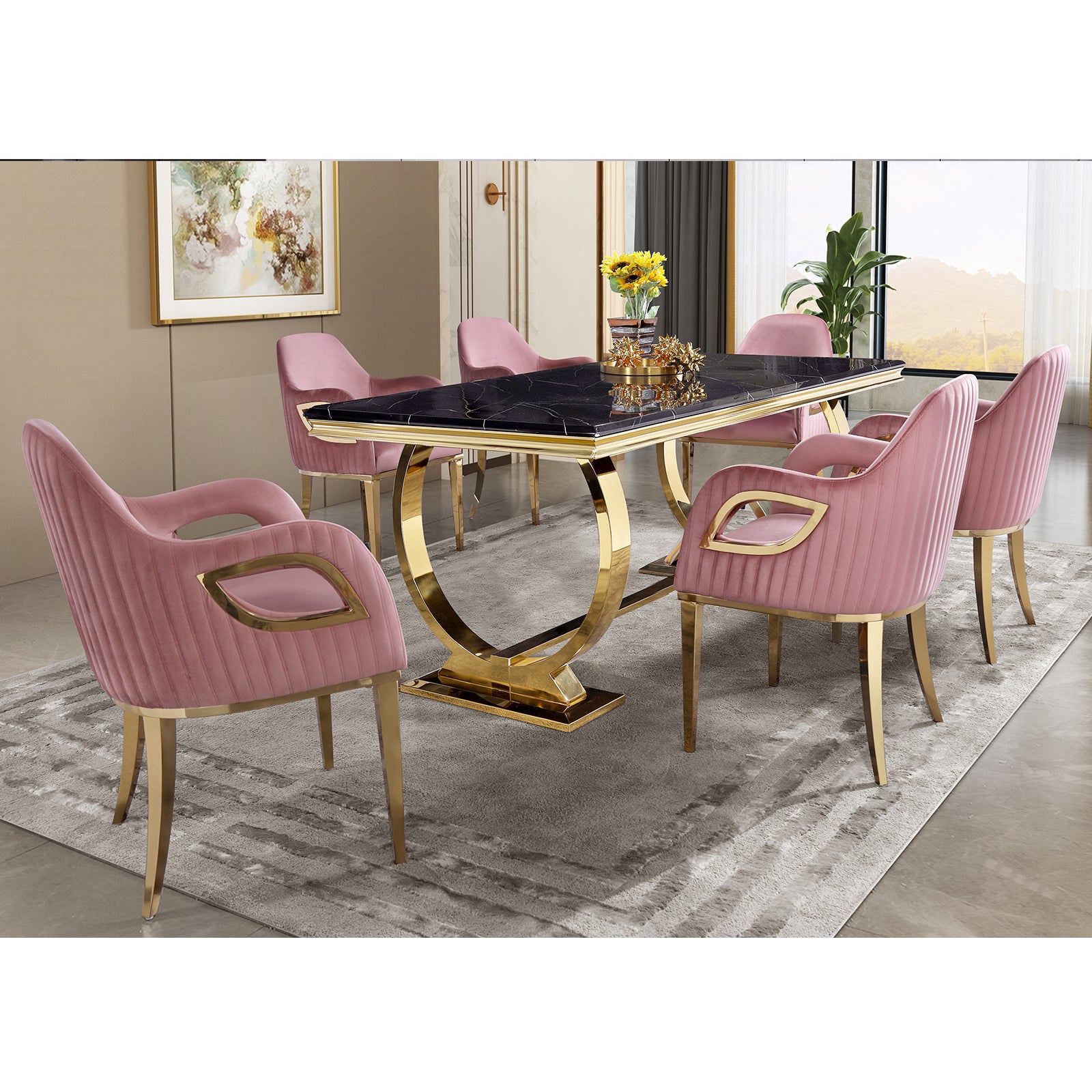 626-Set | AUZ Pink and Gold Dining room Sets for 6