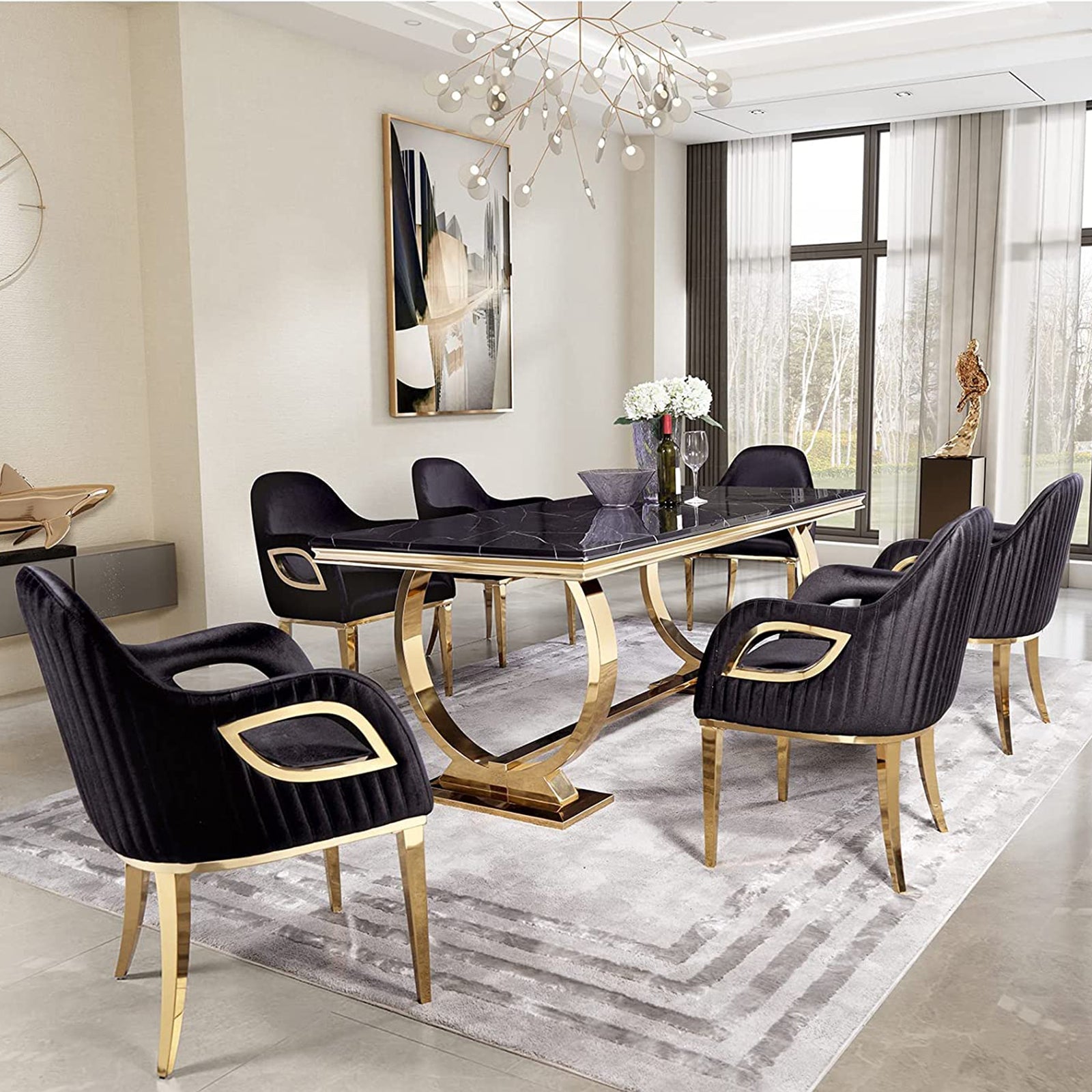 625-Set | AUZ Black and Gold Dining room Sets for 6