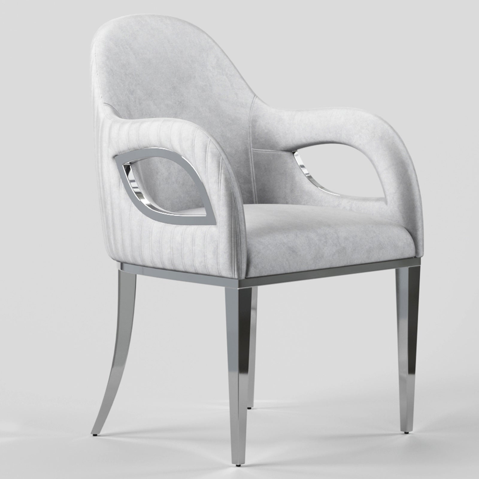 Silver Velvet Chairs | Fox-Eye Armrest | Metal legs | C100