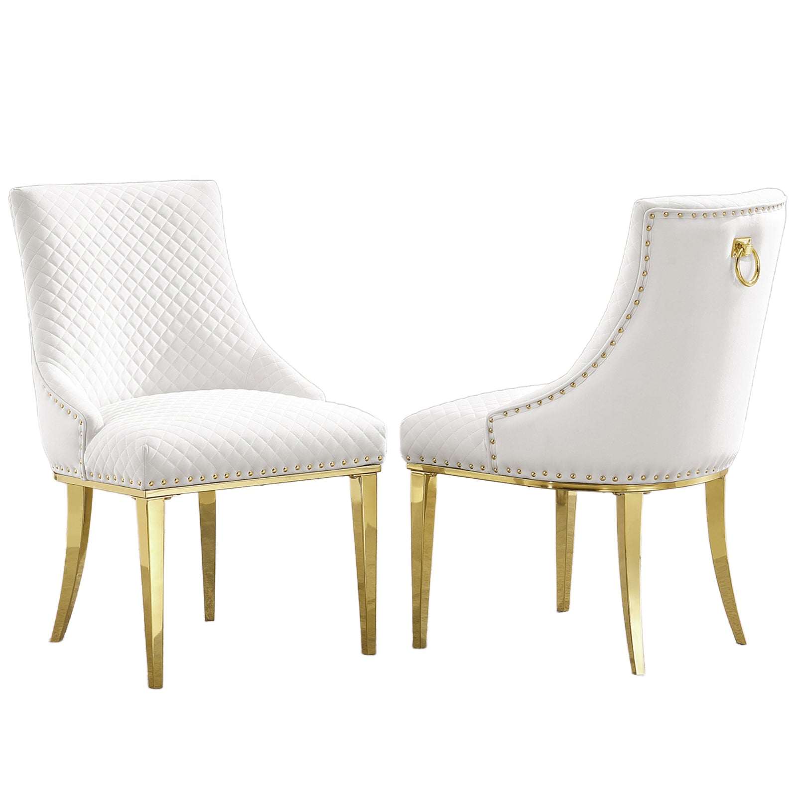 White Velvet Chairs | Nailhead Trim | Metal legs | C106