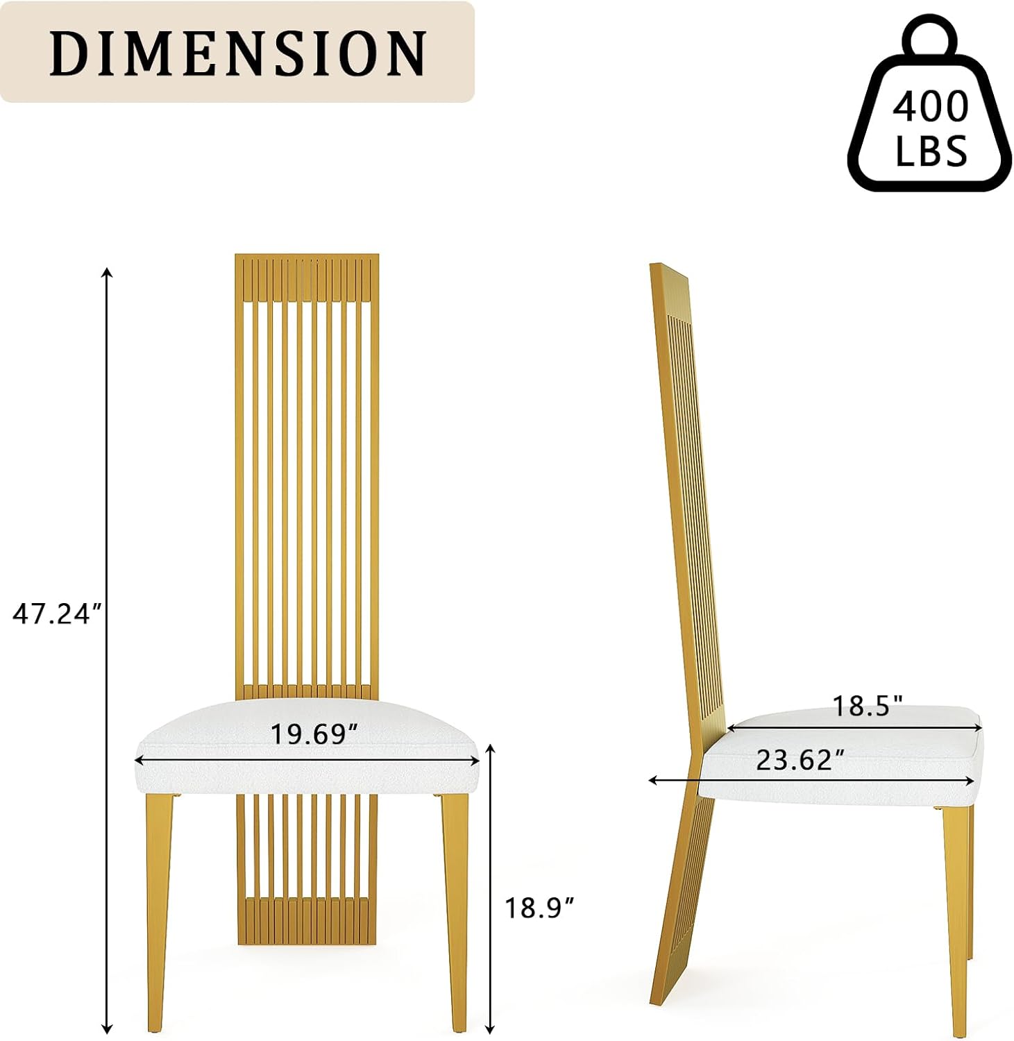 White and Brushed Gold Dining Chairs | Boucle Dining Chairs | Polished Straight legs | C180