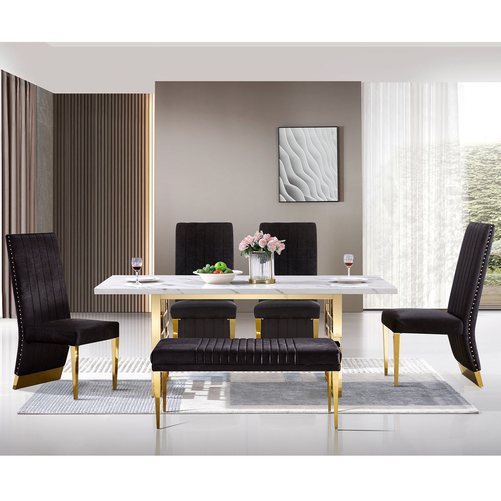697 Set | AUZ Black and gold Dining room Sets for 6