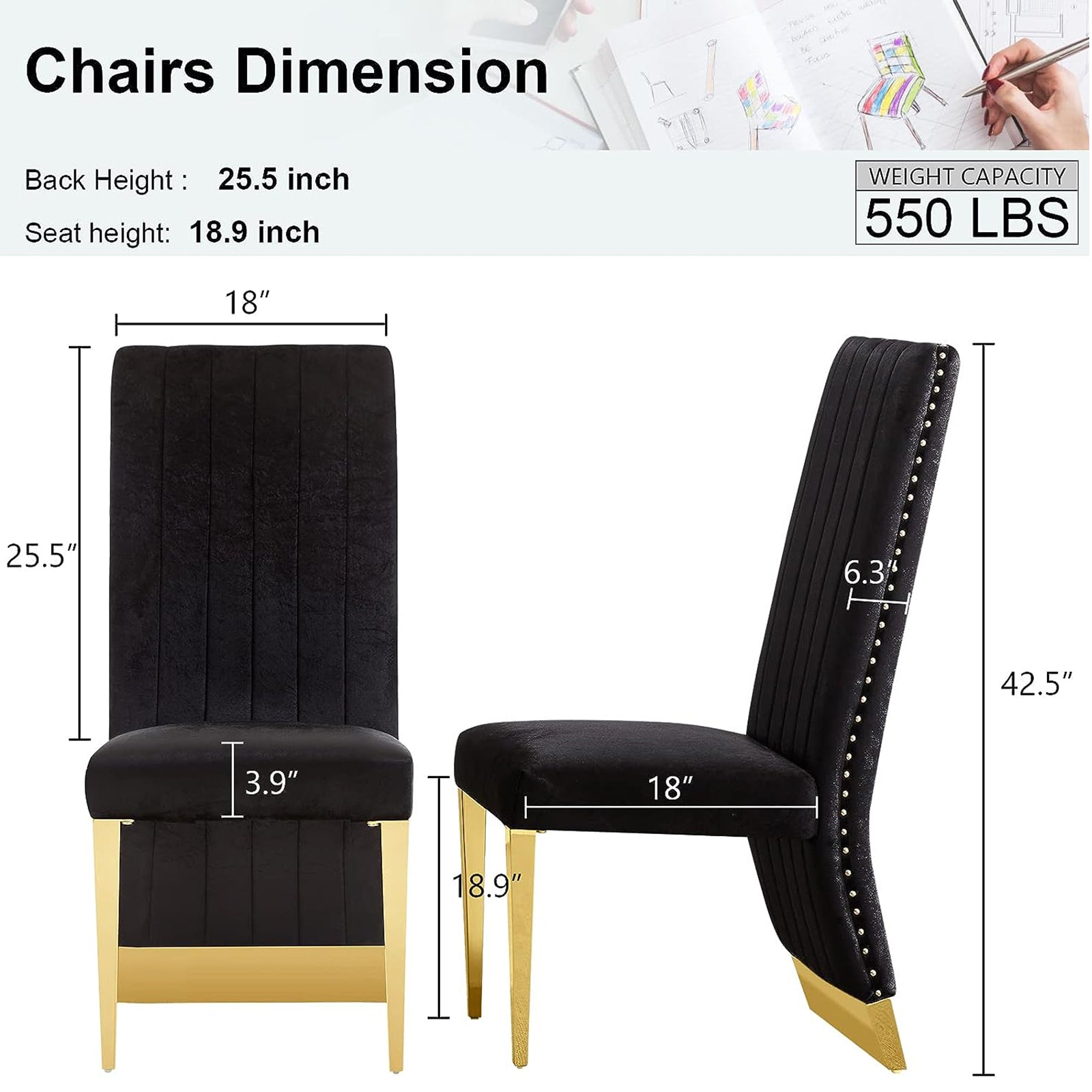 697 Set | AUZ Black and gold Dining room Sets for 6