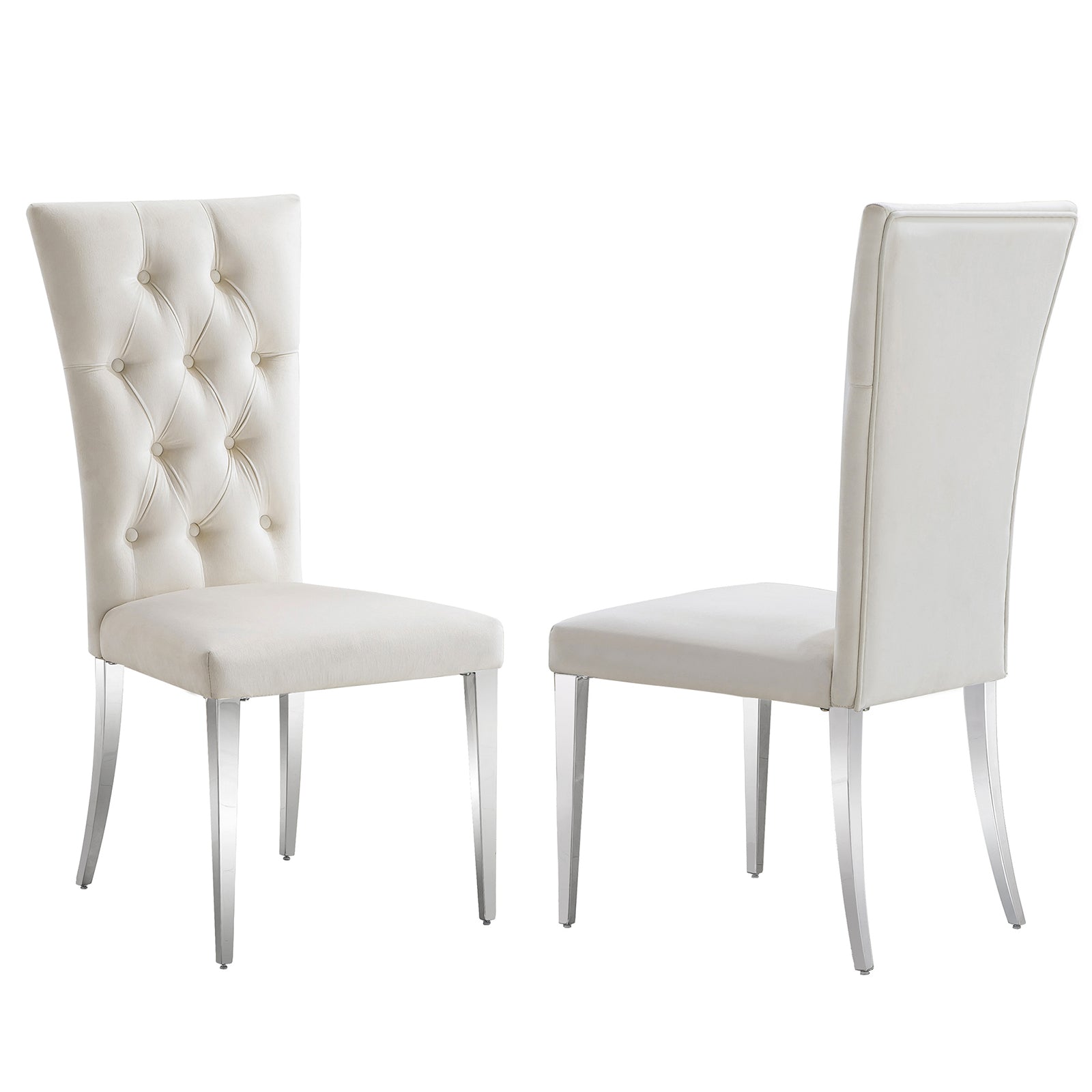 White Velvet Dining Chairs | Buttons Tufted | High Back| C126