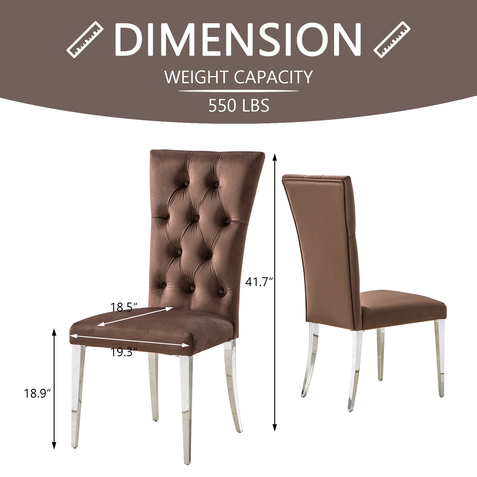 Brown Velvet Dining Chairs | Buttons Tufted | High Back| C123