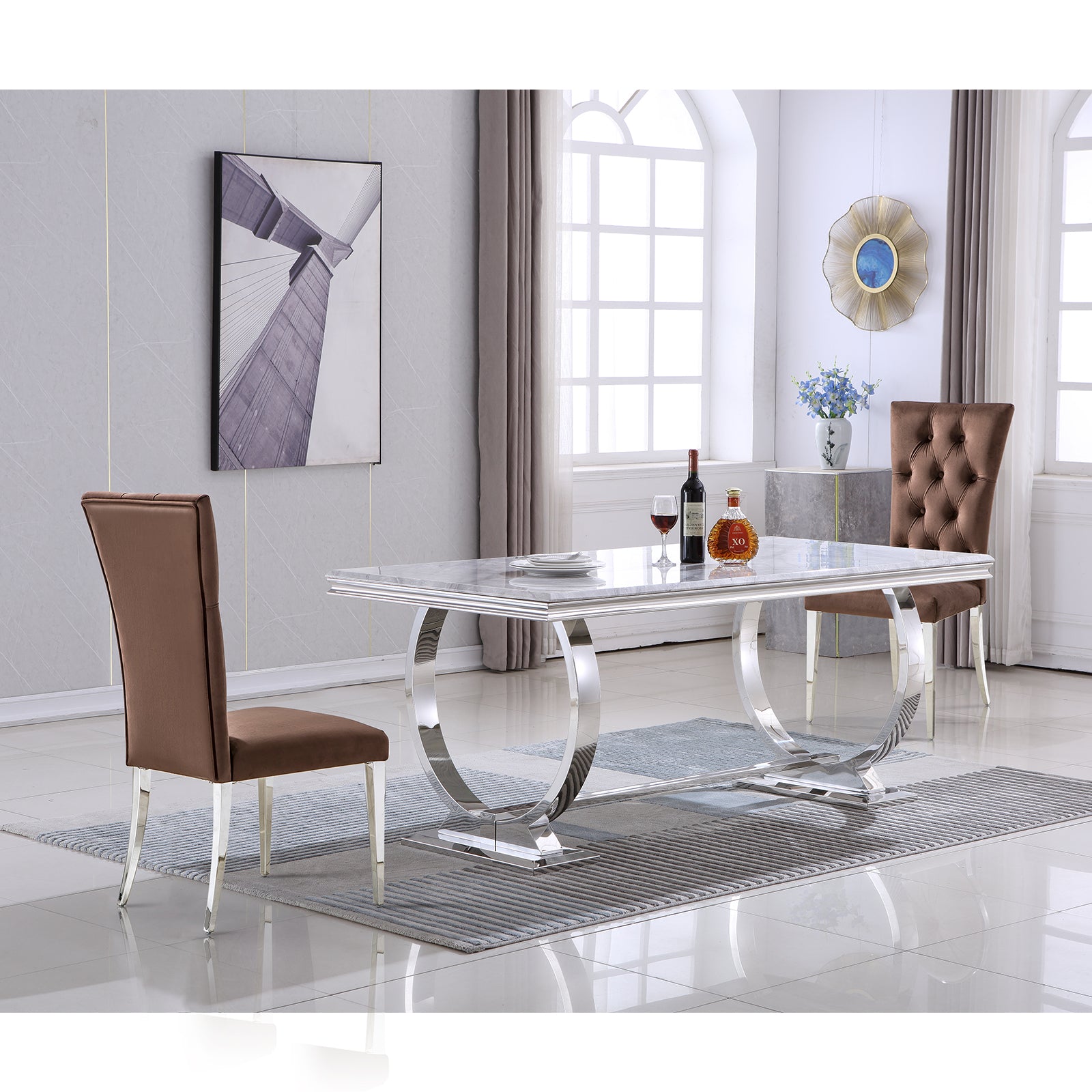 Brown Velvet Dining Chairs | Buttons Tufted | High Back| C123