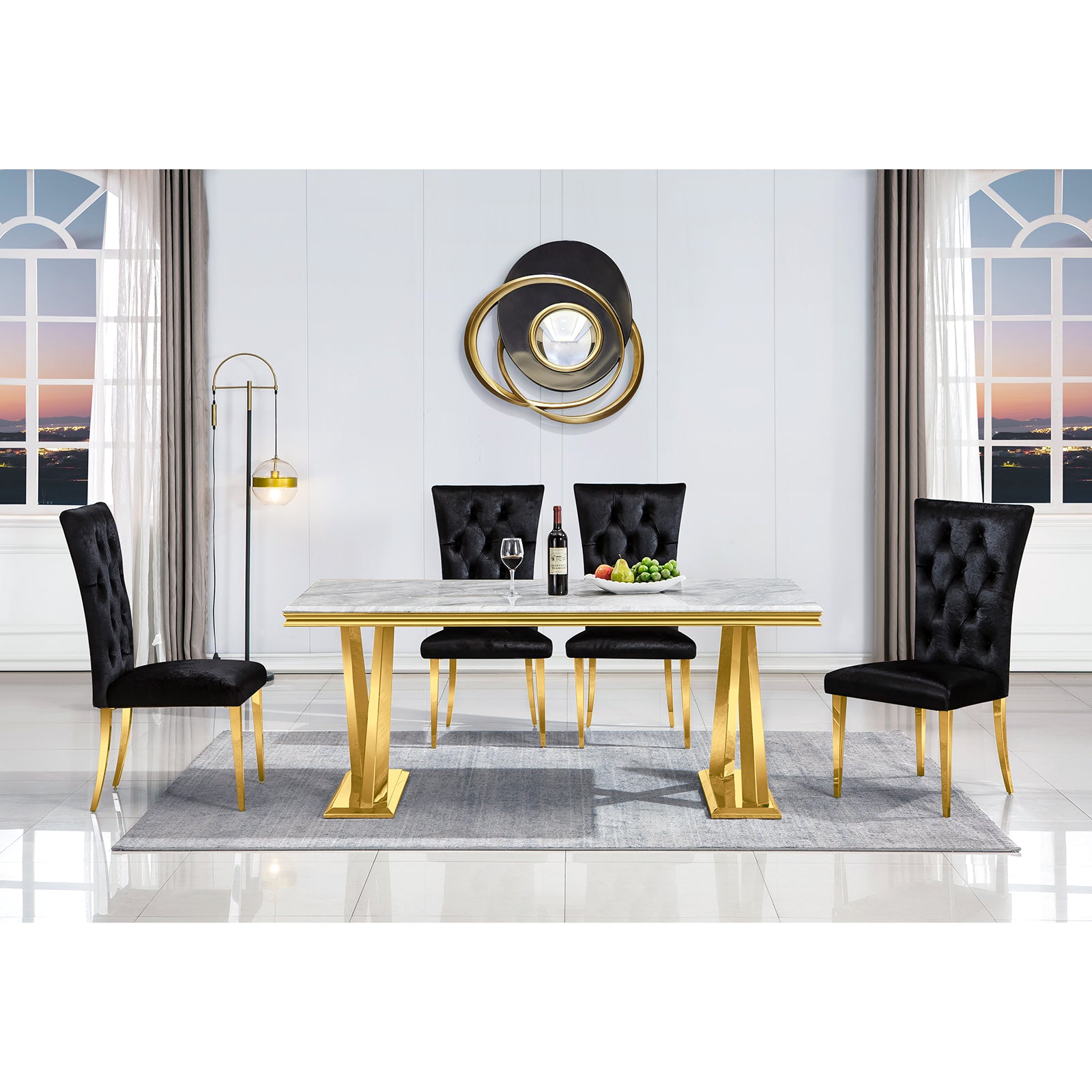 Wholesale Black Velvet Upholstered Dining Room Chair in Button Tufted Back