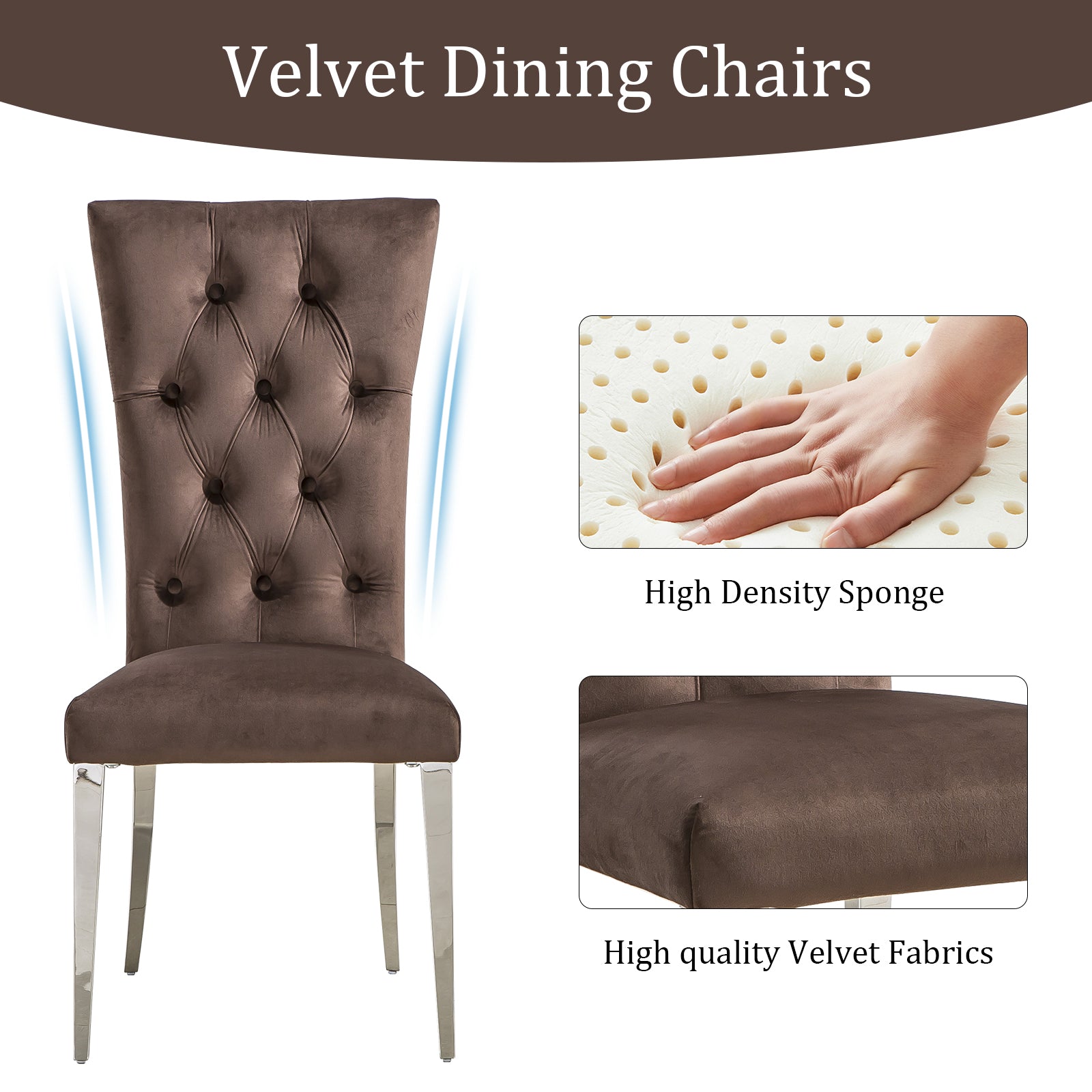 Brown Velvet Dining Chairs | Buttons Tufted | High Back| C123