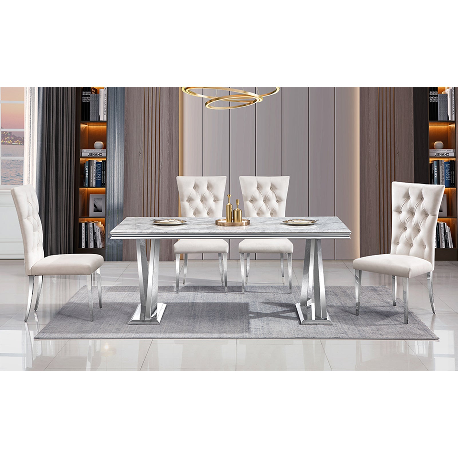 White Velvet Dining Chairs | Buttons Tufted | High Back| C126