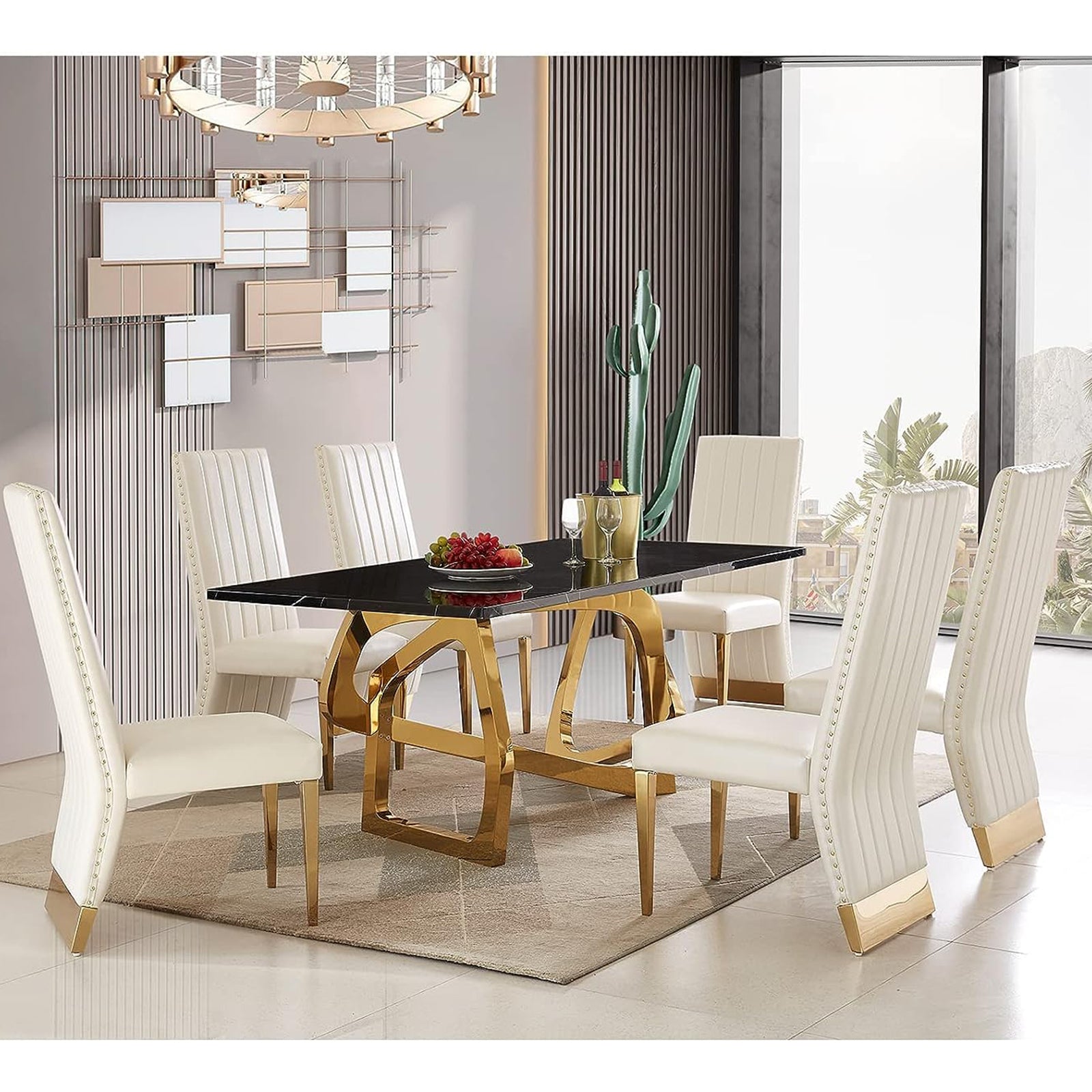 Wholesale White leather Dining Chair with Nailhead Trim