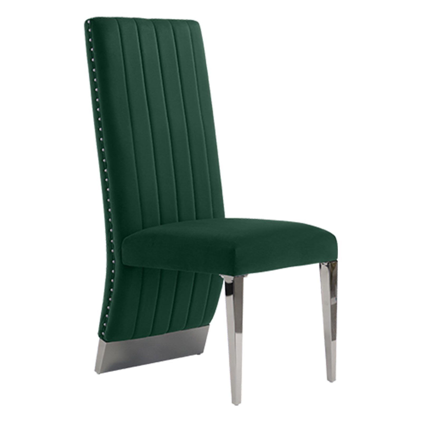 Dark Green Velvet Dining Chairs | Nailhead Trim | Black Metal legs | C157