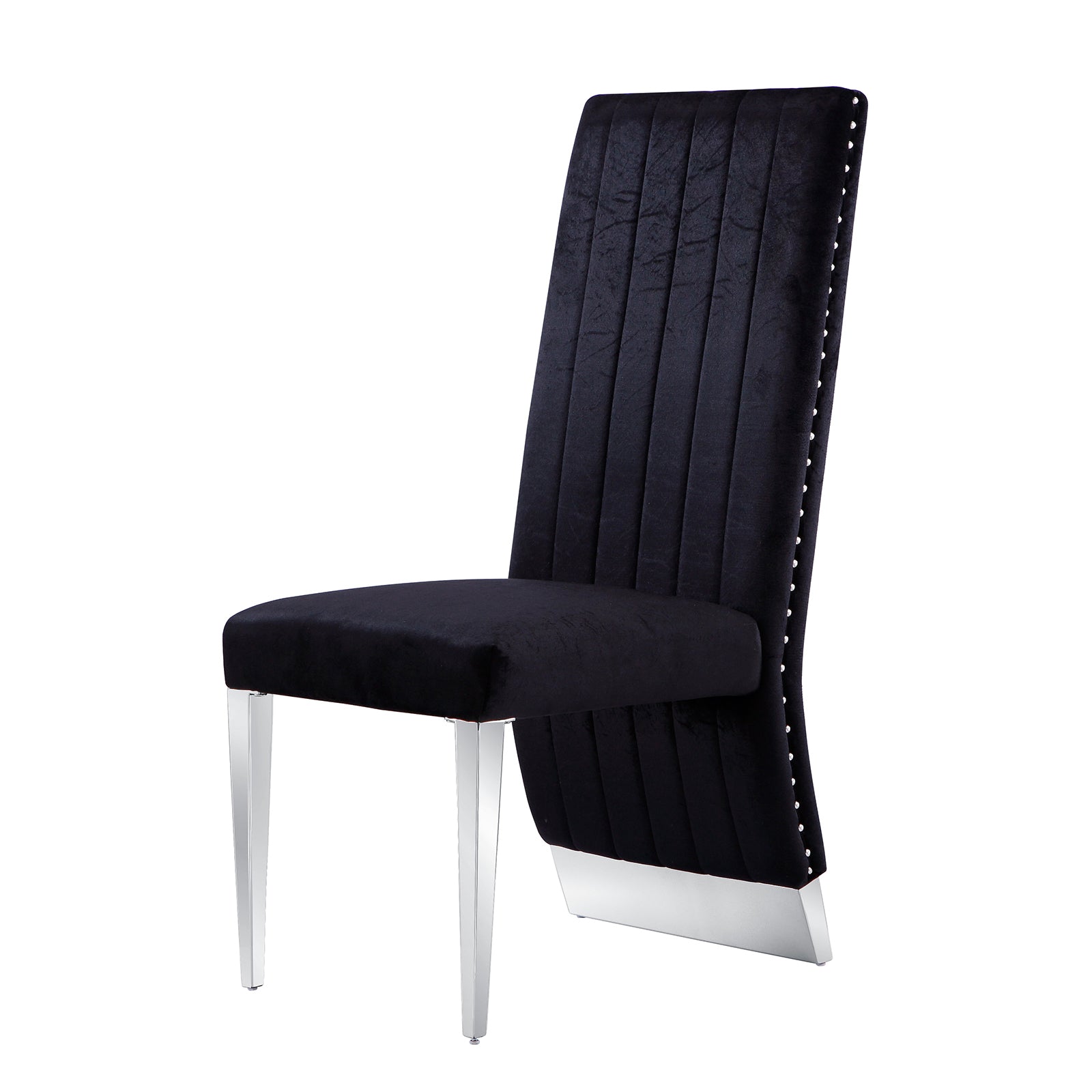 Black Velvet Dining Chairs | Nailhead Trim | Silver Metal legs | C155