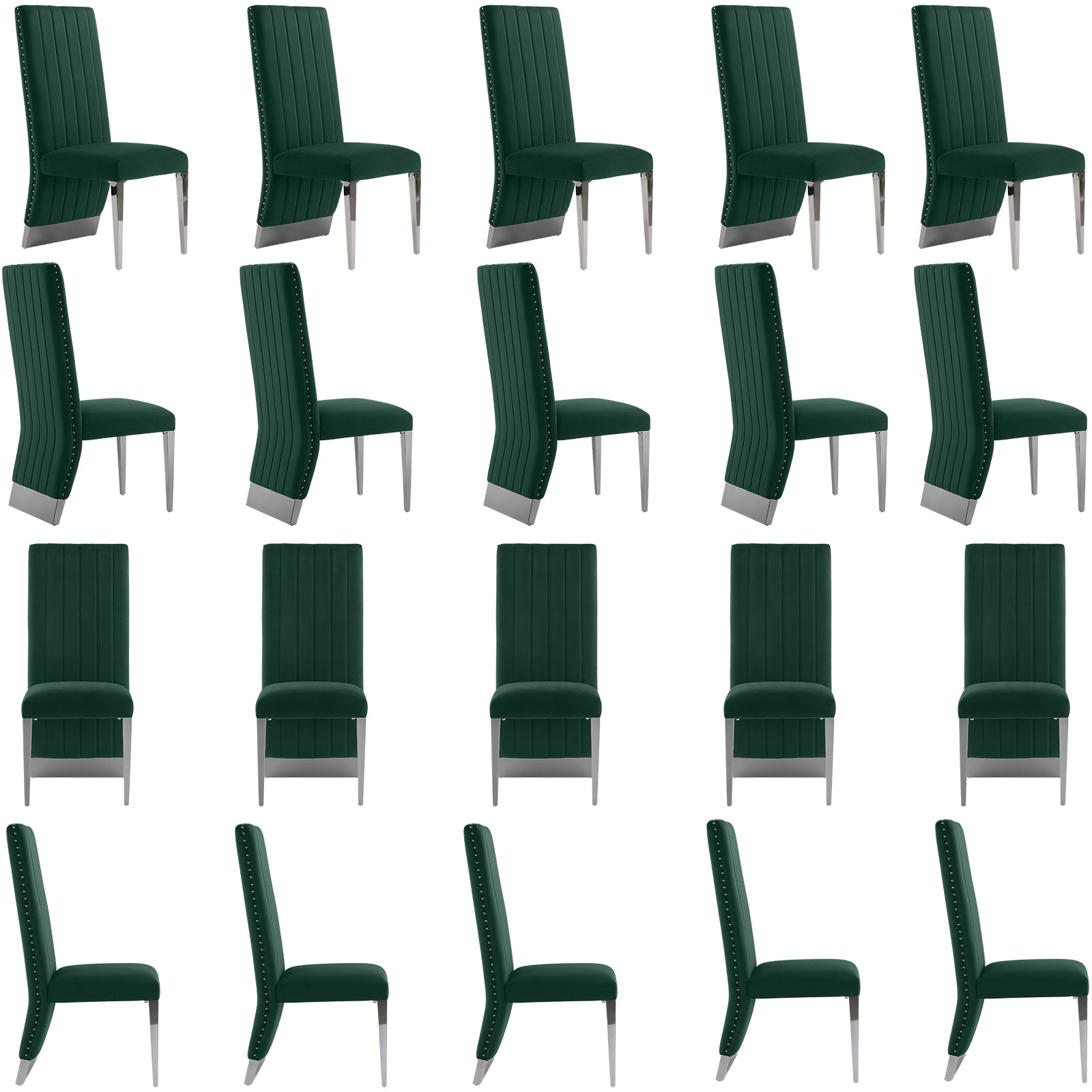 Dark Green Velvet Dining Chair with Nailhead Trim
