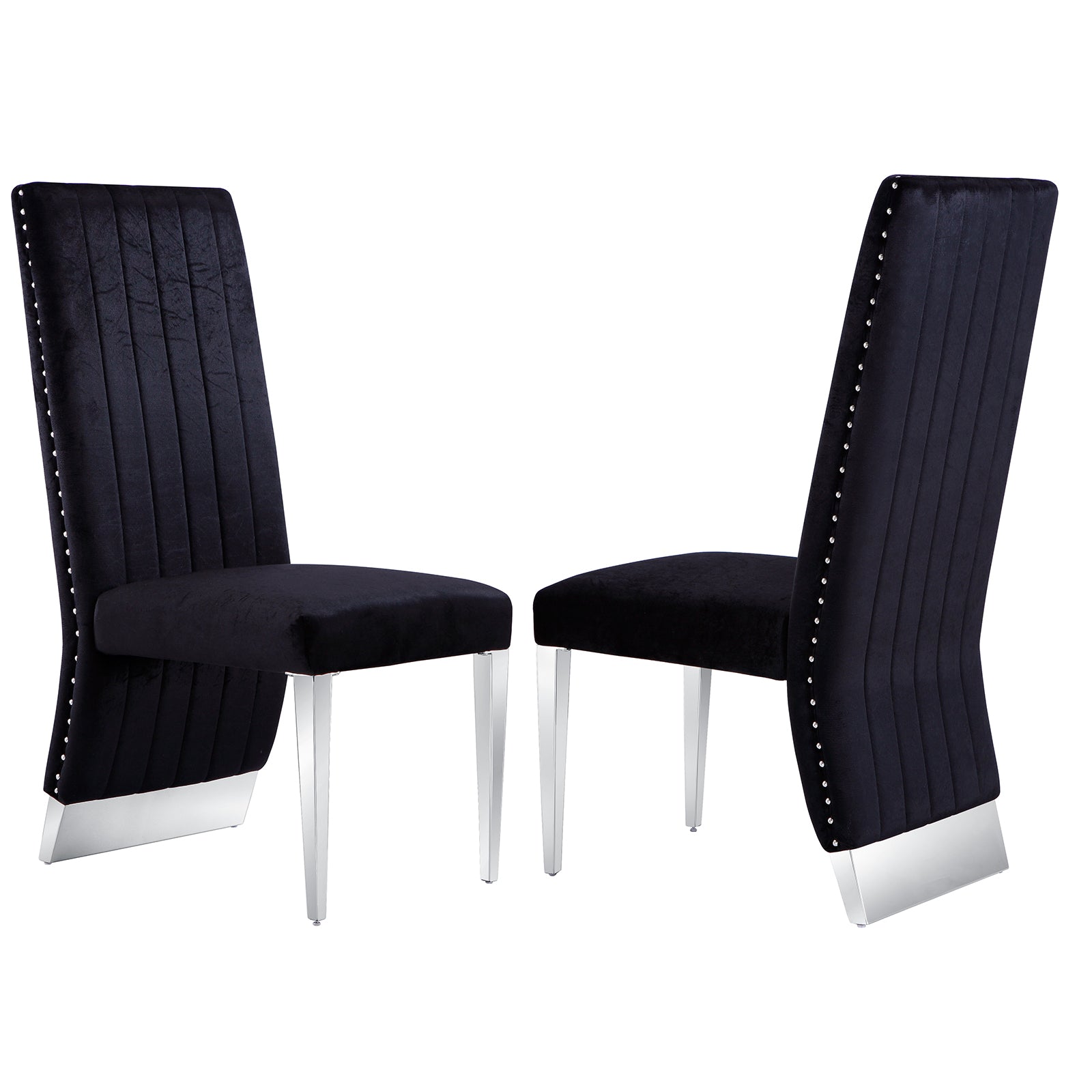 Black Velvet Dining Chairs | Nailhead Trim | Silver Metal legs | C155