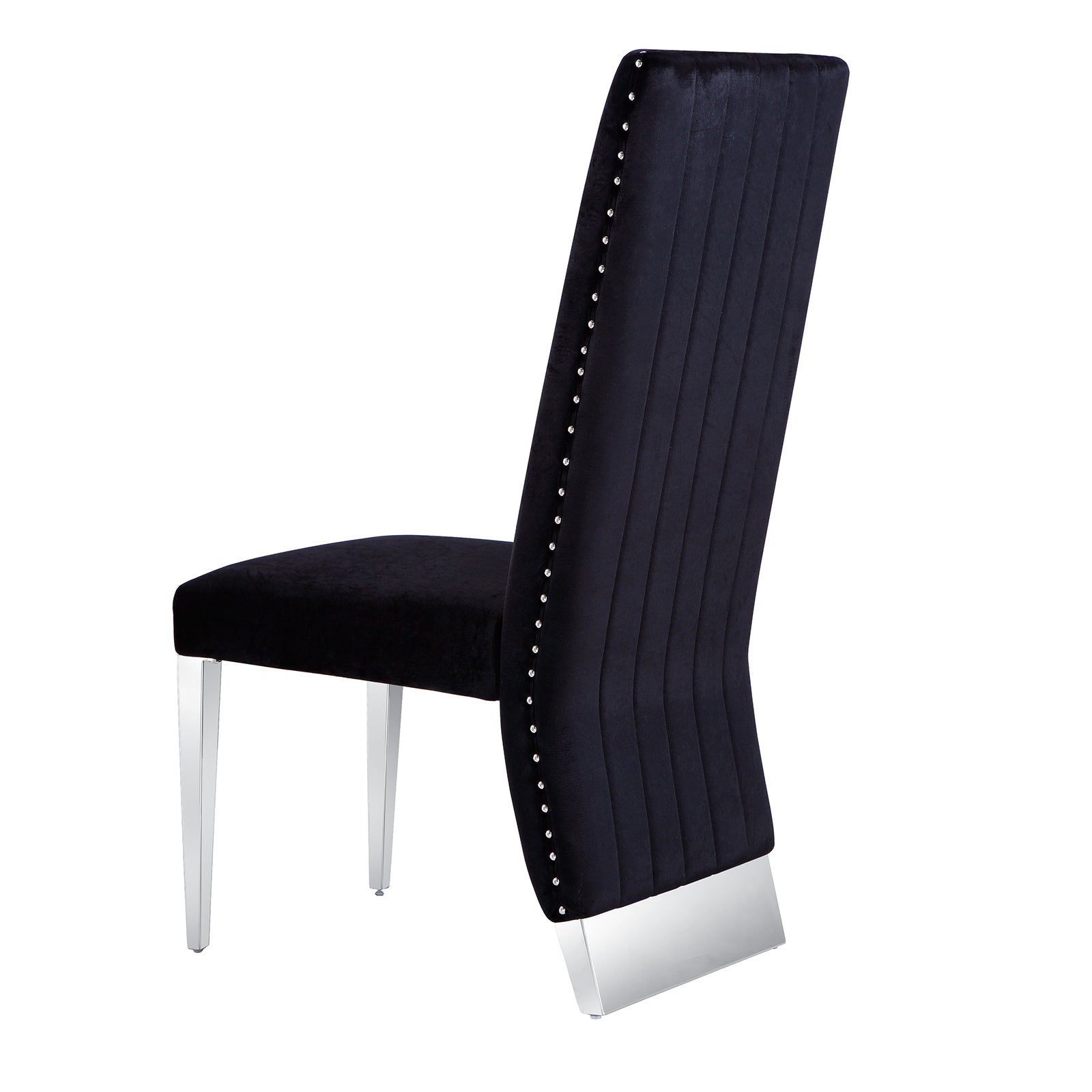 Black Velvet Dining Chairs | Nailhead Trim | Silver Metal legs | C155