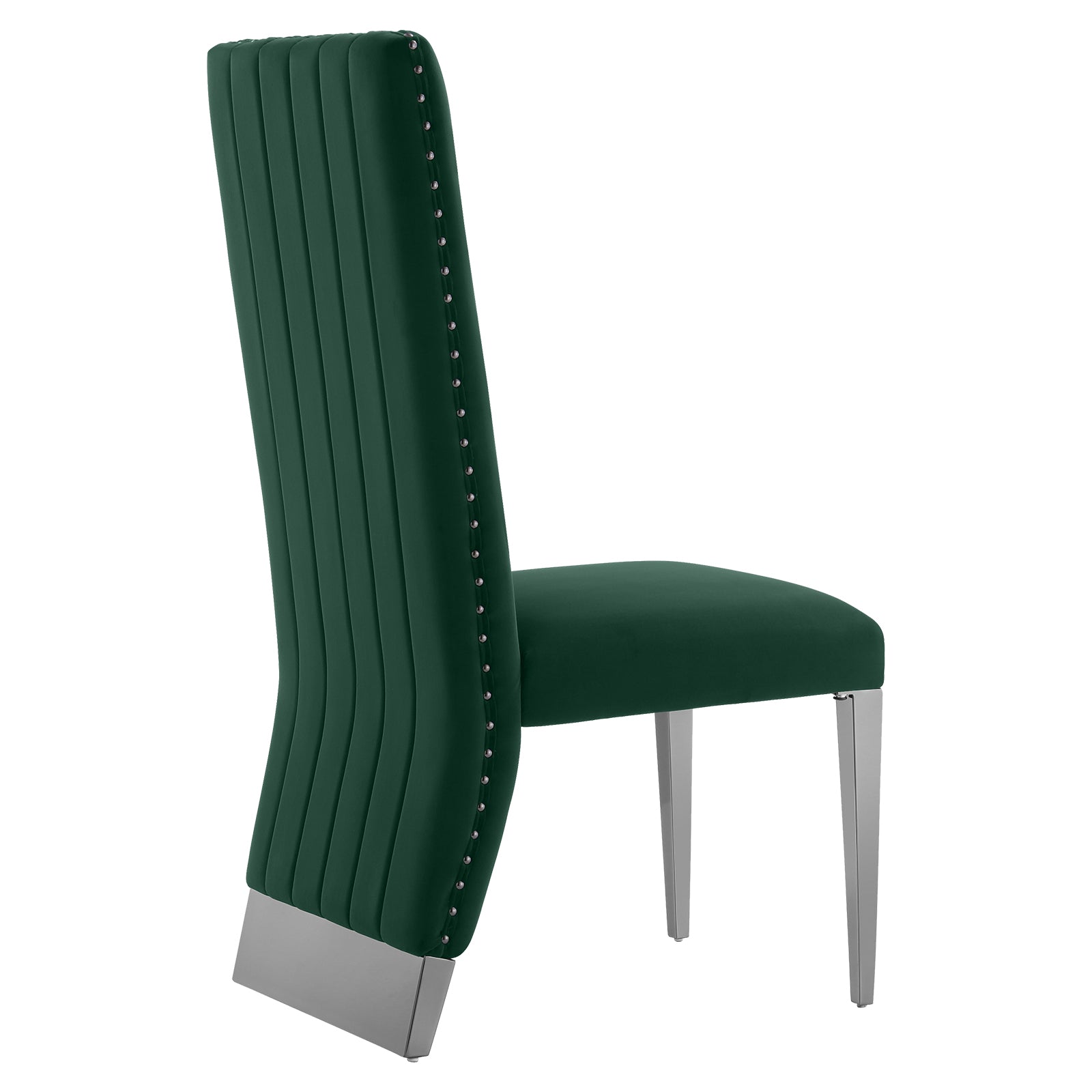 Dark Green Velvet Dining Chairs | Nailhead Trim | Black Metal legs | C157