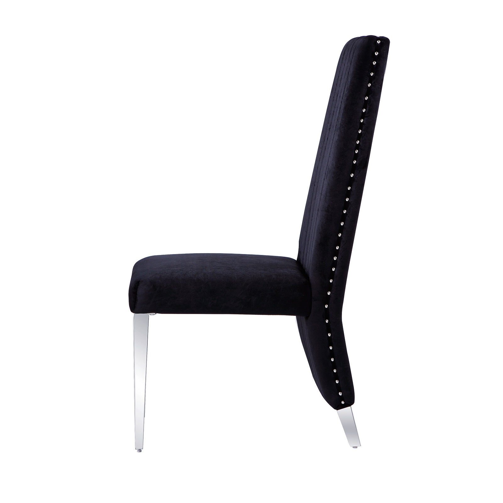 Black Velvet Dining Chairs | Nailhead Trim | Silver Metal legs | C155