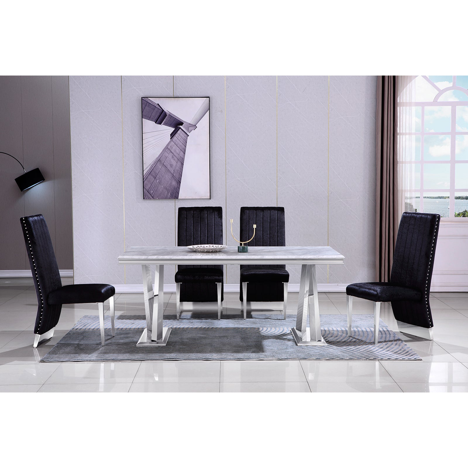 Wholesale Black Velvet Dining Chair with Nailhead Trim