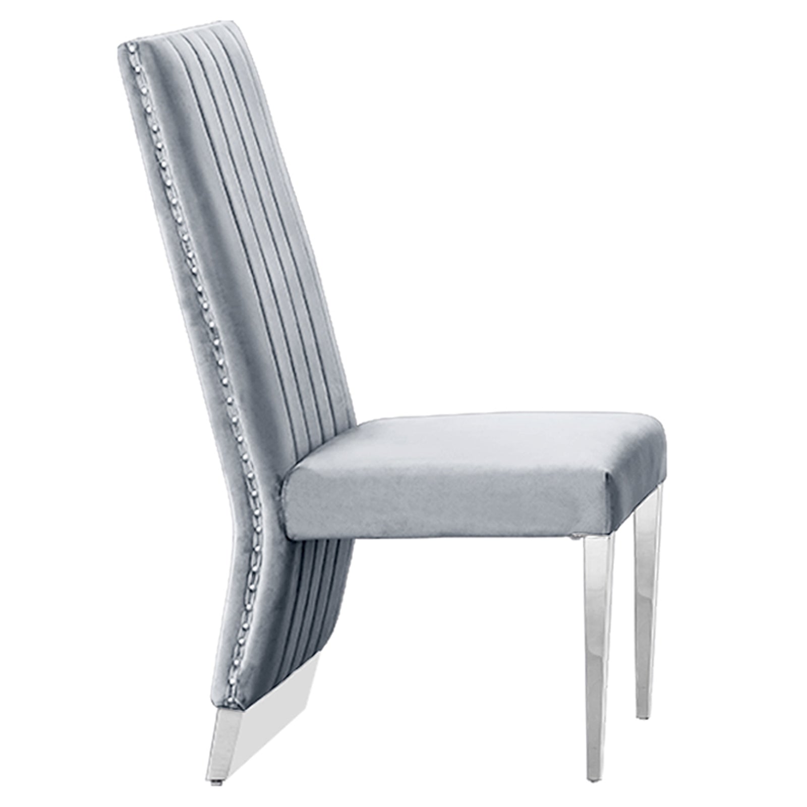 Gray Velvet Dining Chairs | Nailhead Trim | Silver Metal legs | C156
