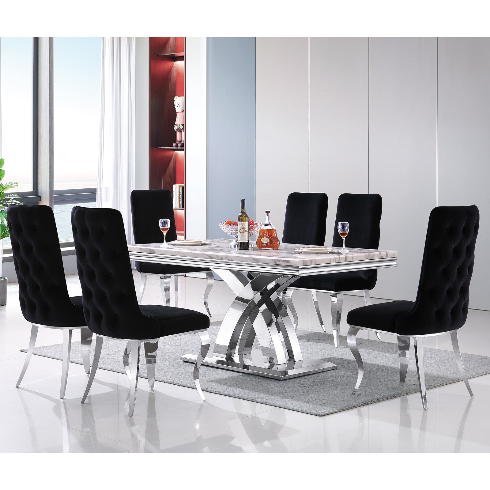 Black velvet Dining Chairs | Button Back | Heavy duty | Silver metal legs | C161