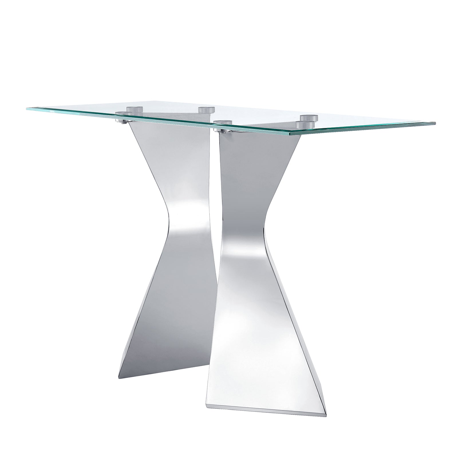 Glass Sofa Table with metal silver L-shaped legs | S519