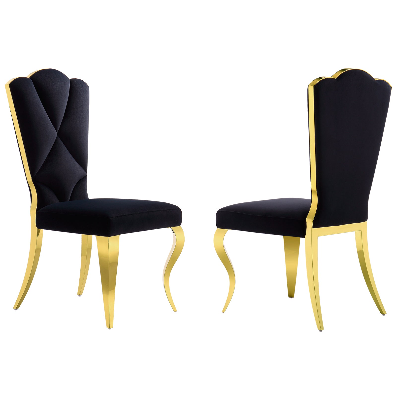Black velvet dining chairs | Cloud backrest design | Gold Metal legs | C140