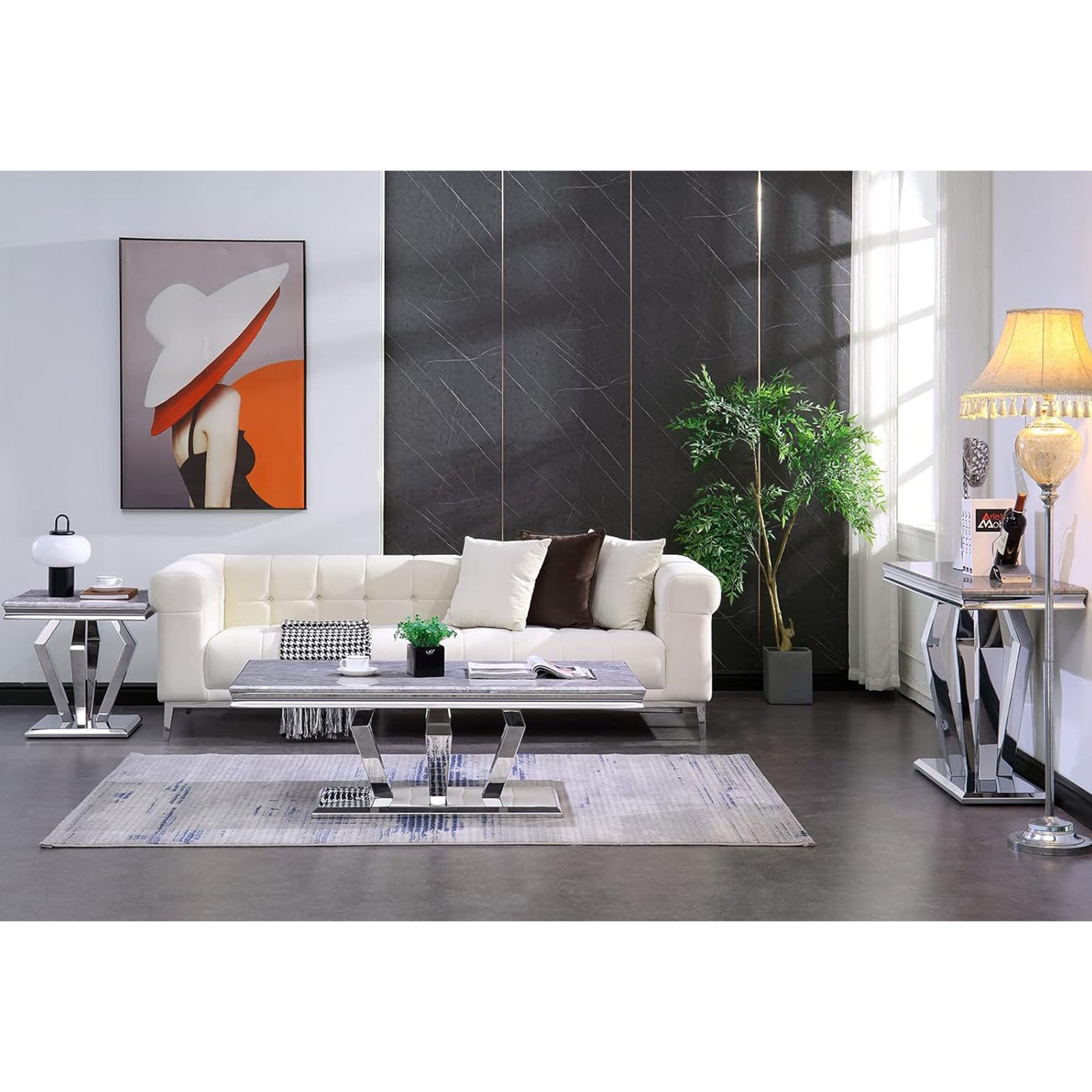 Silver Sofa Table with metal Geometric Base | S508