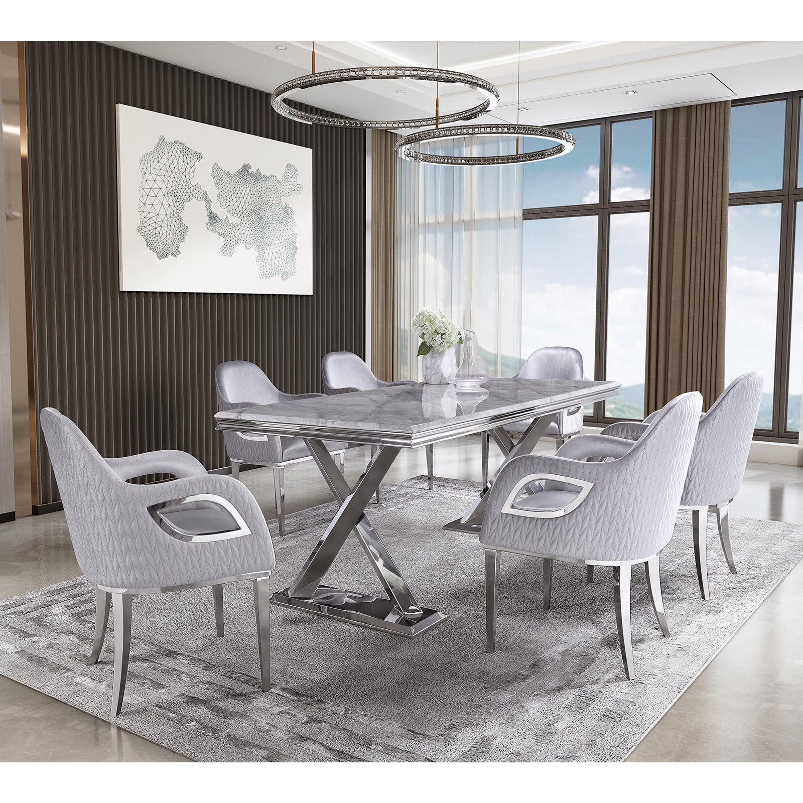 Wholesale Silver Velvet Chairs with Fox-Eye Armrest