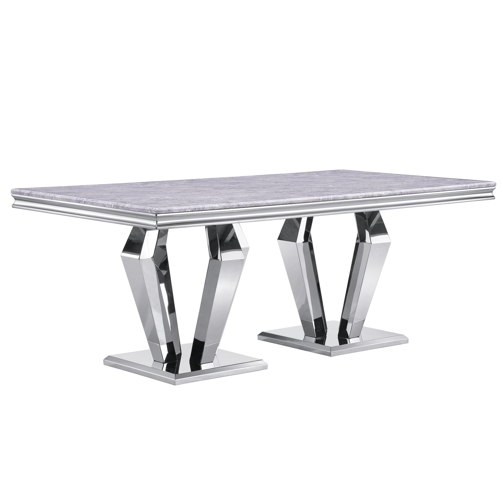 Dining table for 8 people | 78" Gray Top | Metal Four geometric legs | T210