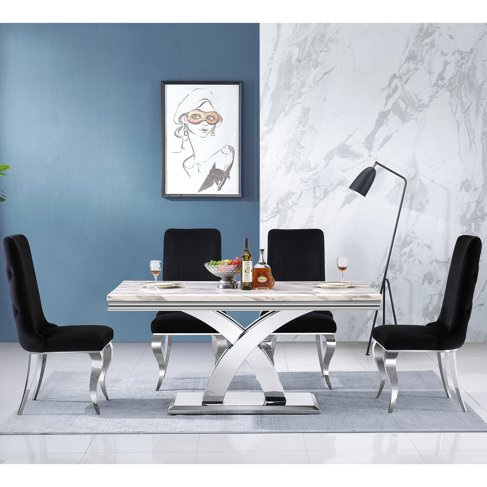 Black velvet Dining Chairs | Button Back | Heavy duty | Silver metal legs | C161
