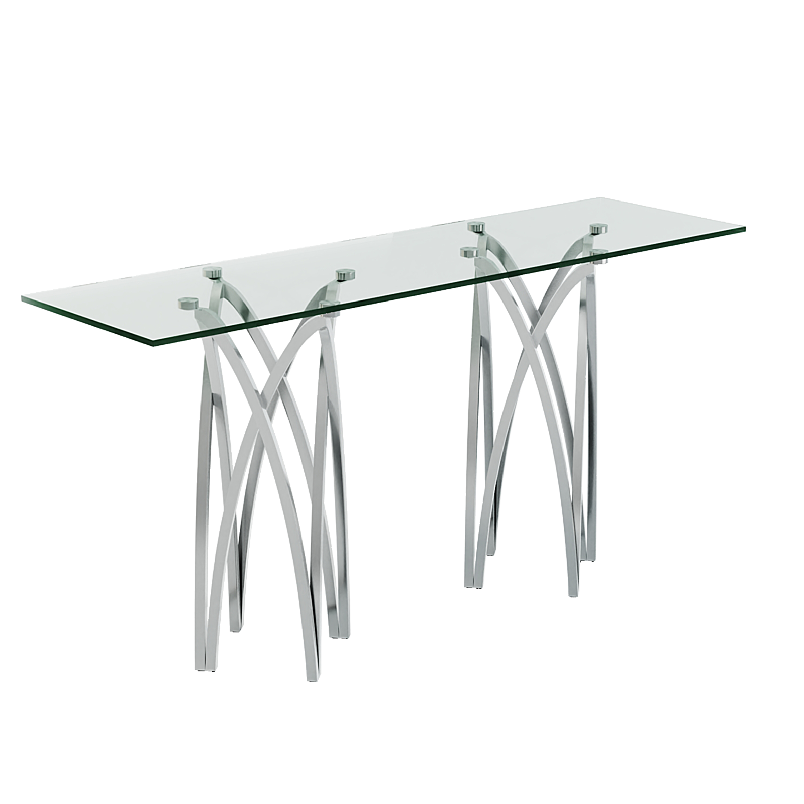 60 Inch Silver Console Table | Glass Crown Shape Sofa Table | Stainless Steel Silver Frame | S510
