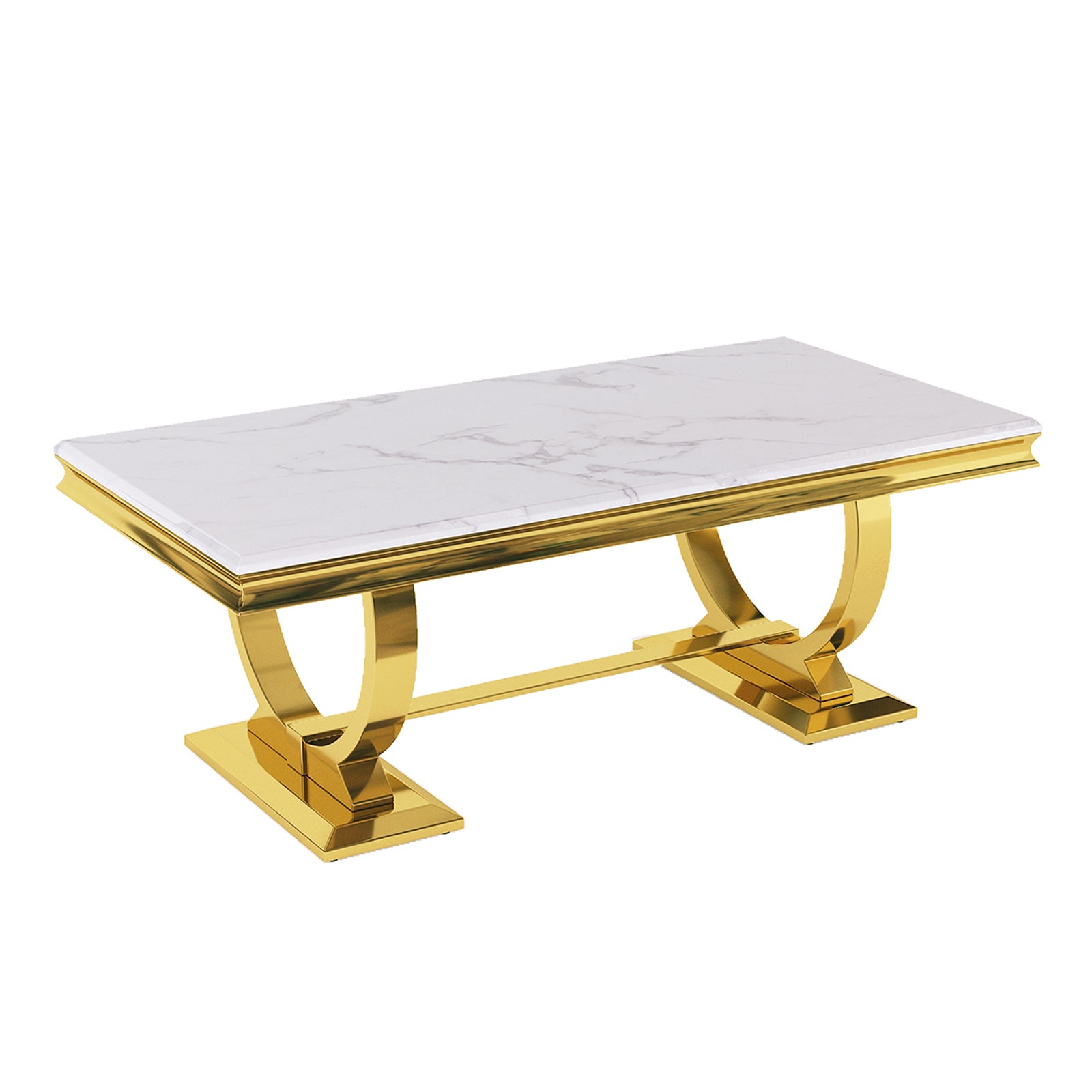 White and gold Coffee Table with Metal U-Base | F306
