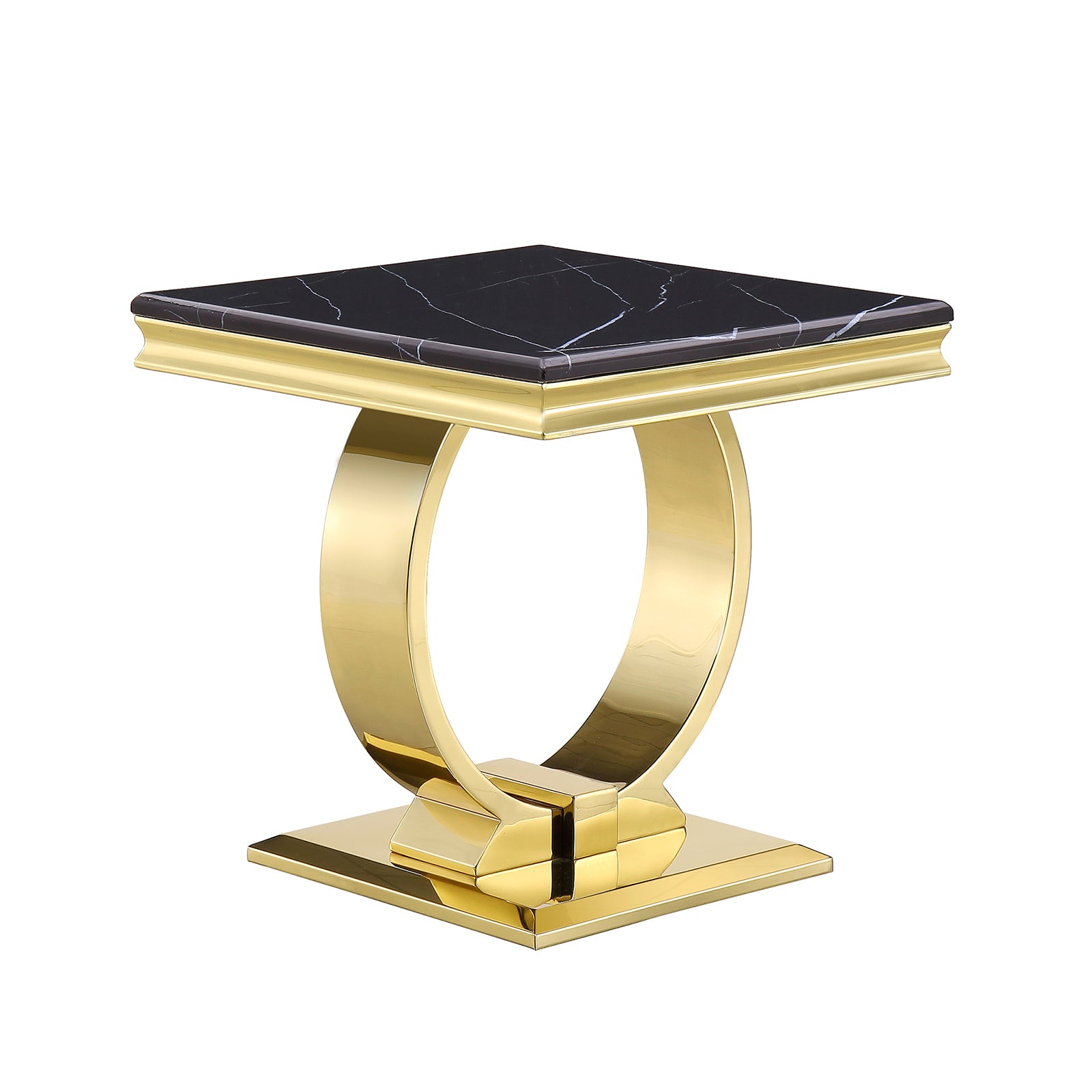 Black End Table With Gold Metal U Base | E400