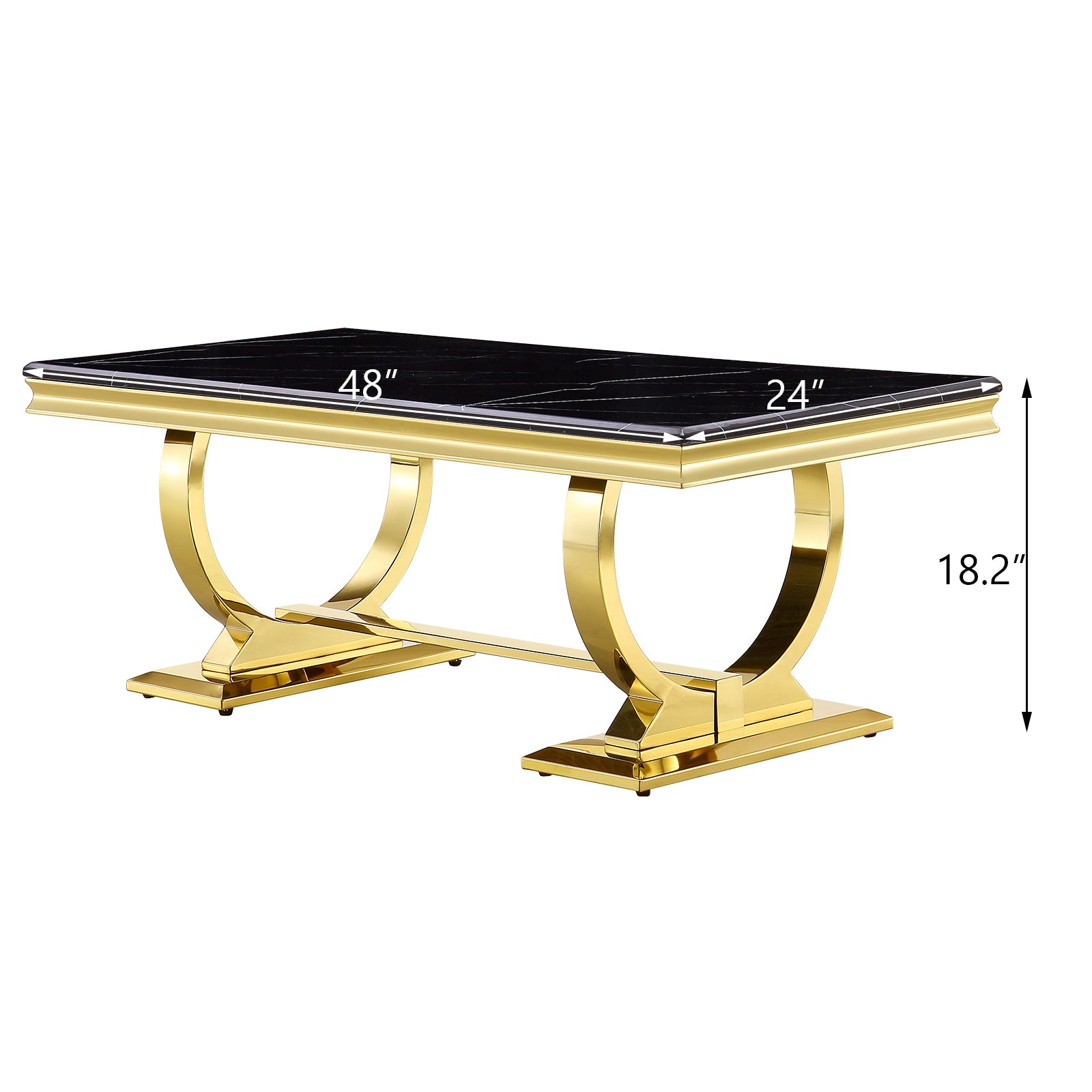 Gold Coffee Table with Stainless steel U-Base  | 48 inch Black top Living room coffee table