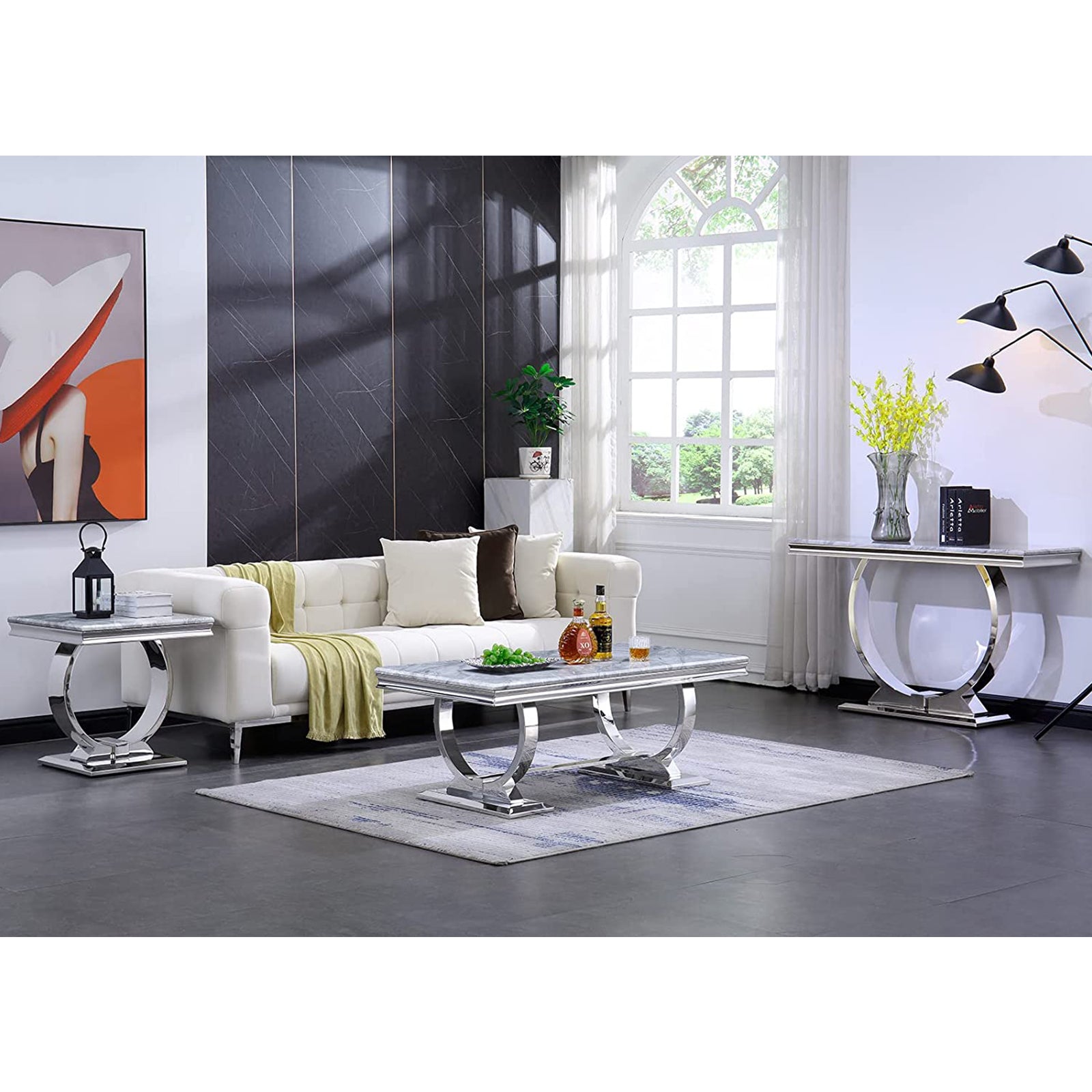 Silver Coffee Table with Metal U-Base | F307