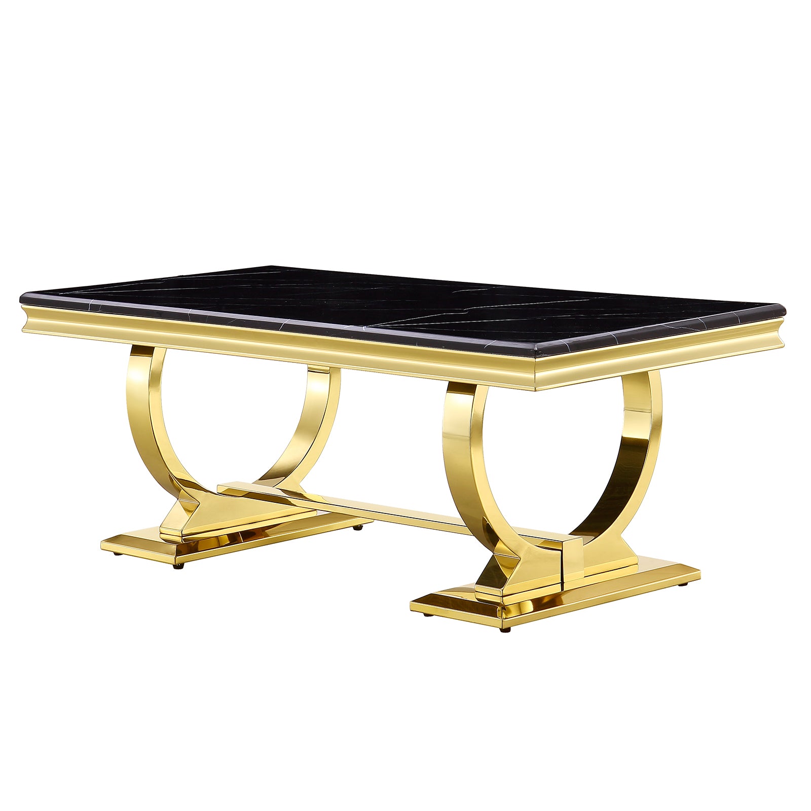 Gold Coffee Table with Stainless steel U-Base  | 48 inch Black top Living room coffee table