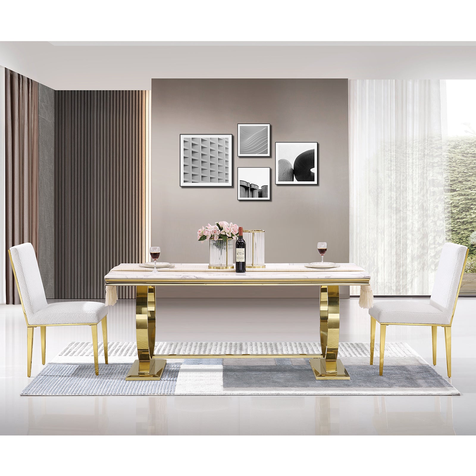 650-Set | AUZ White and Gold Dining room Sets for 6