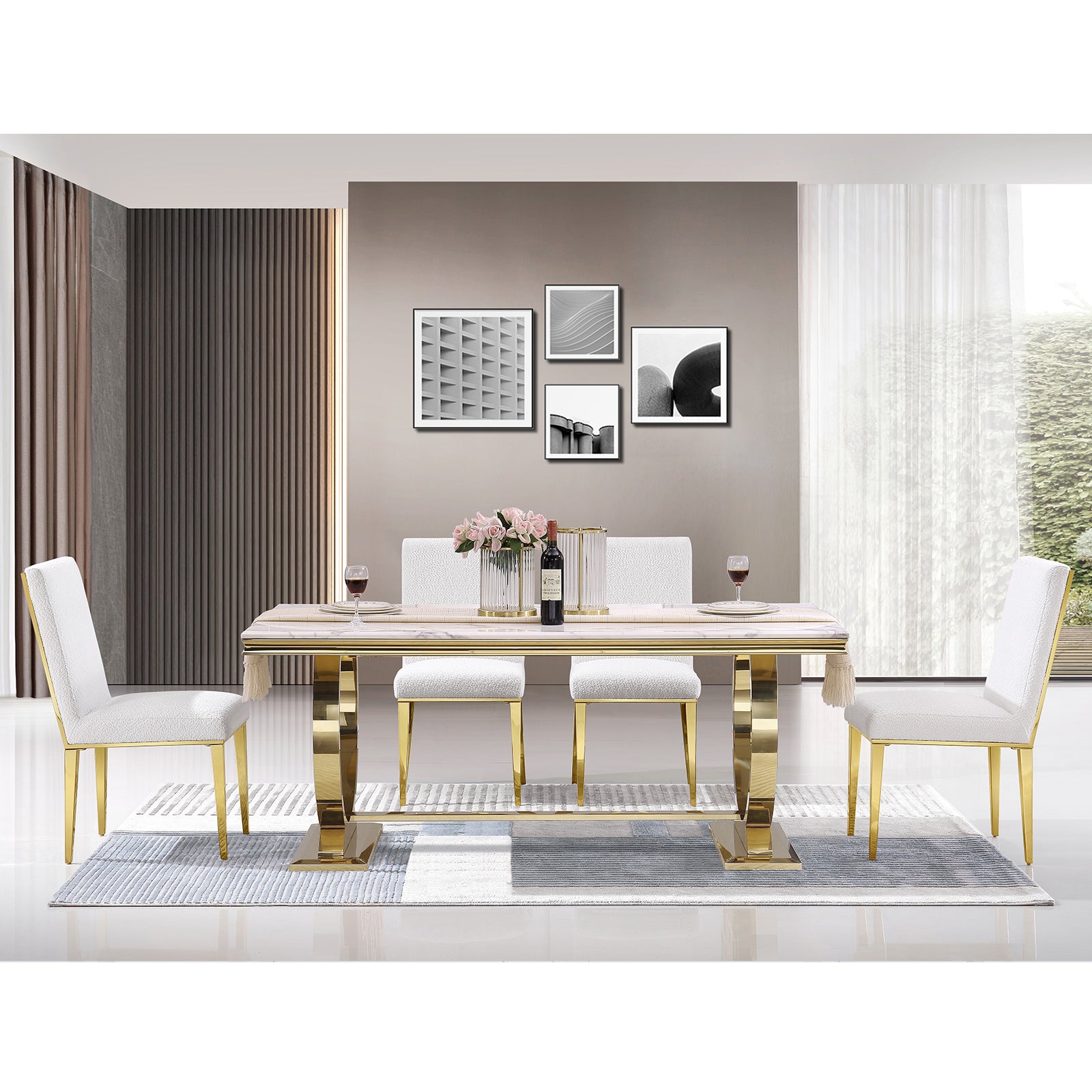 650-Set | AUZ White and Gold Dining room Sets for 6