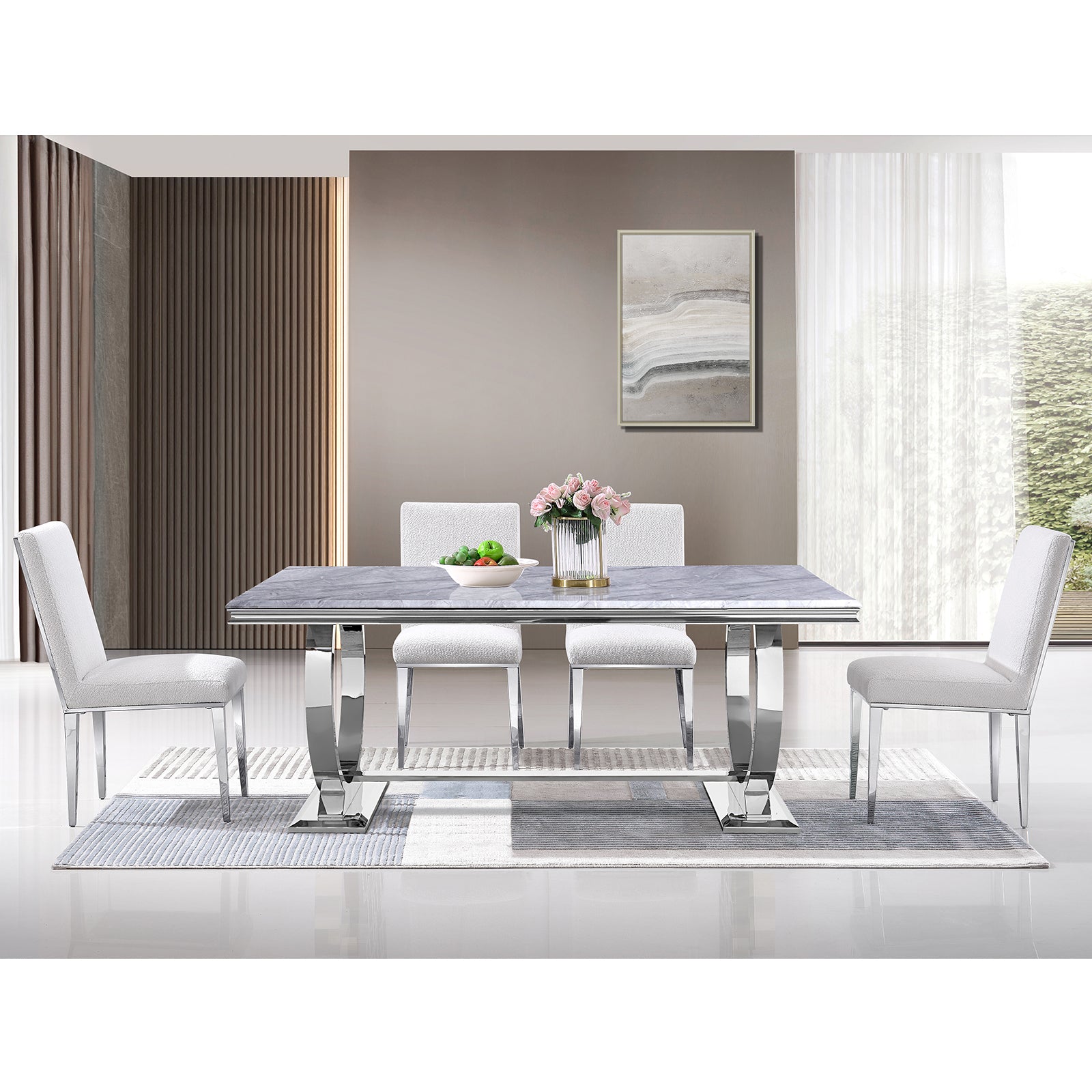 649-Set | AUZ White and Silver  Dining room Sets for 6