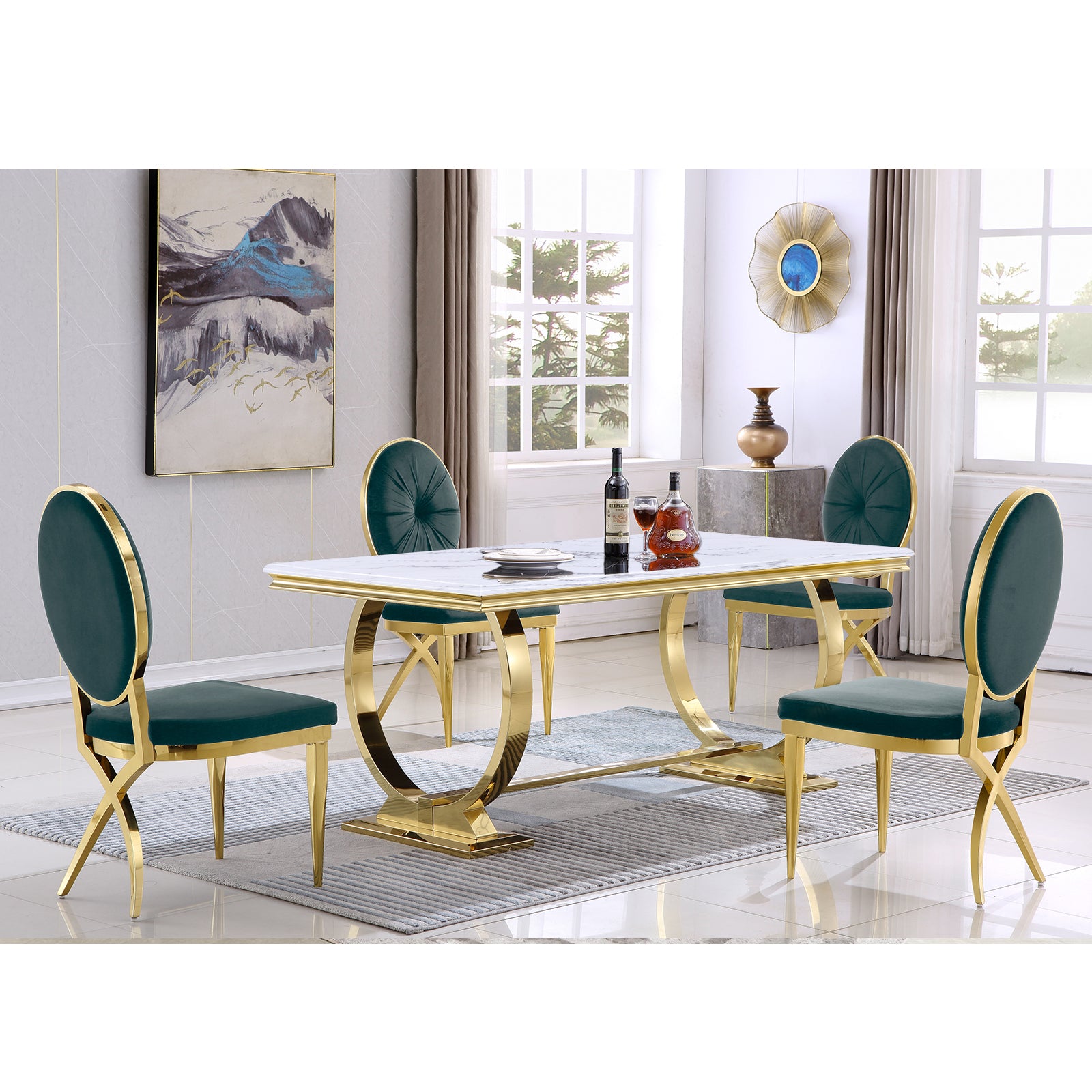 632-Set | AUZ White and Green Dining room Sets for 6