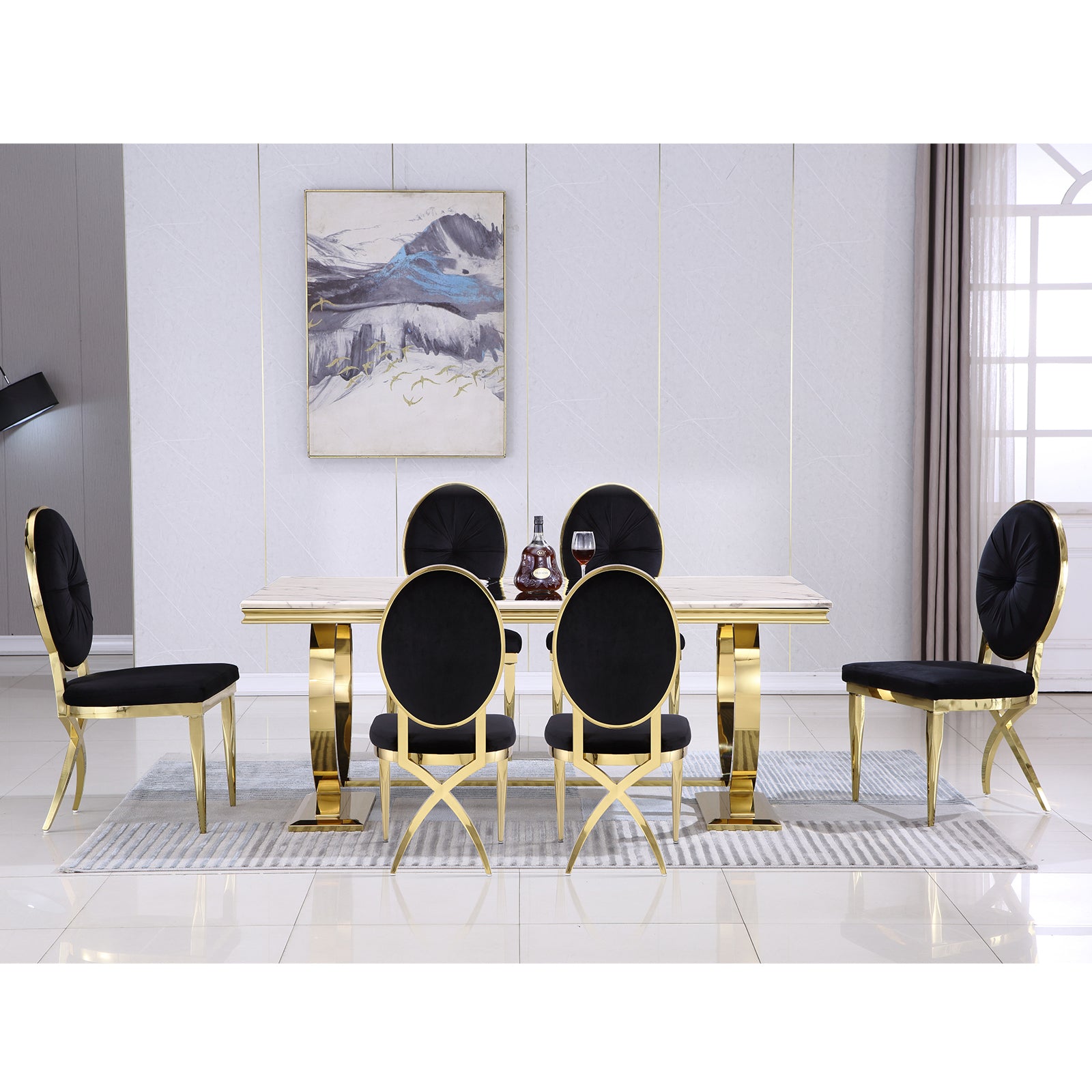 633-Set | AUZ White and Gold Dining room Sets for 6