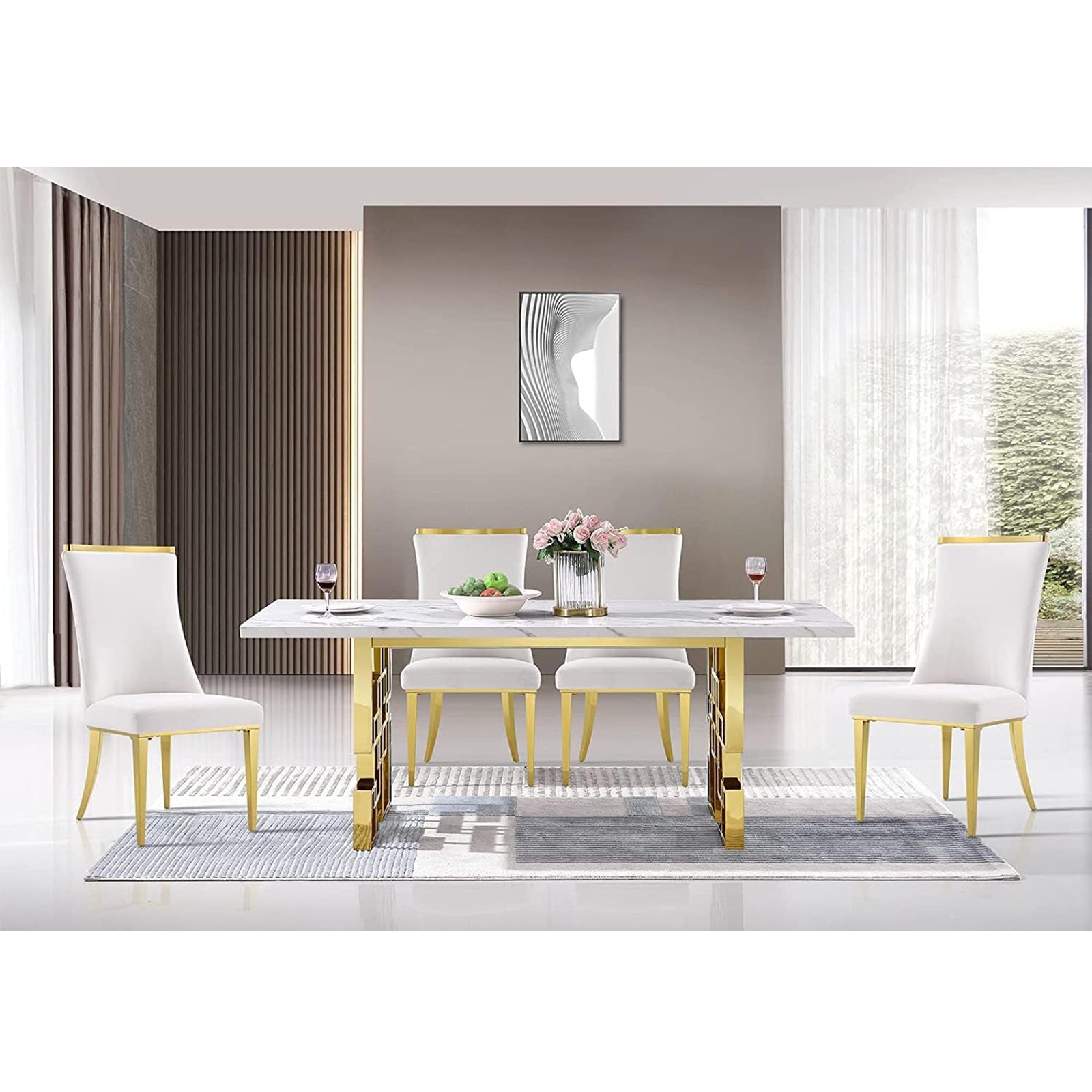719 Set | AUZ White and Gold Dining room Sets for 6