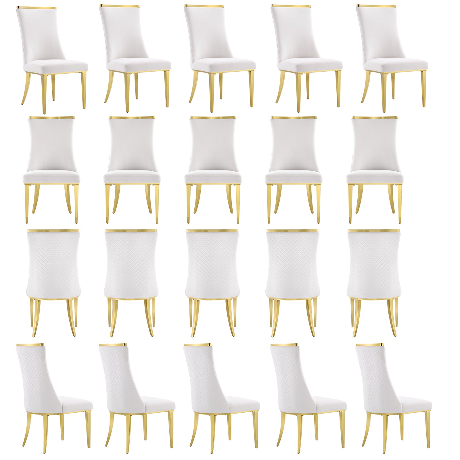 Wholesale White Velvet Dining Chairs with Reticulate Texture Back and Gold Stainless Steel Legs