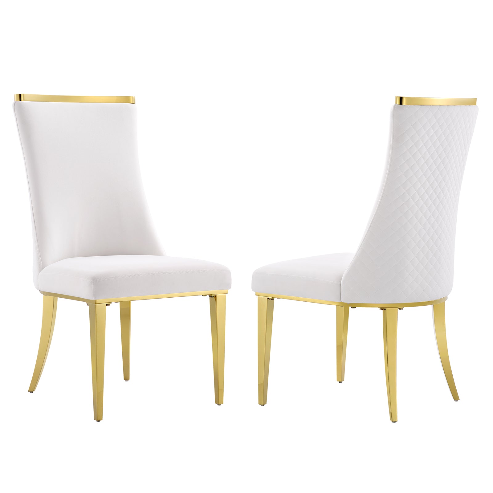 White Velvet Dining Chairs | Reticulate Texture Back| Gold Metal Legs | C137