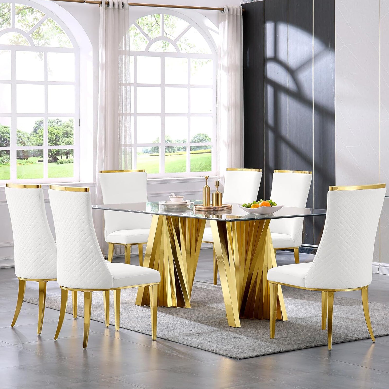 White Velvet Dining Chairs | Reticulate Texture Back| Gold Metal Legs | C137