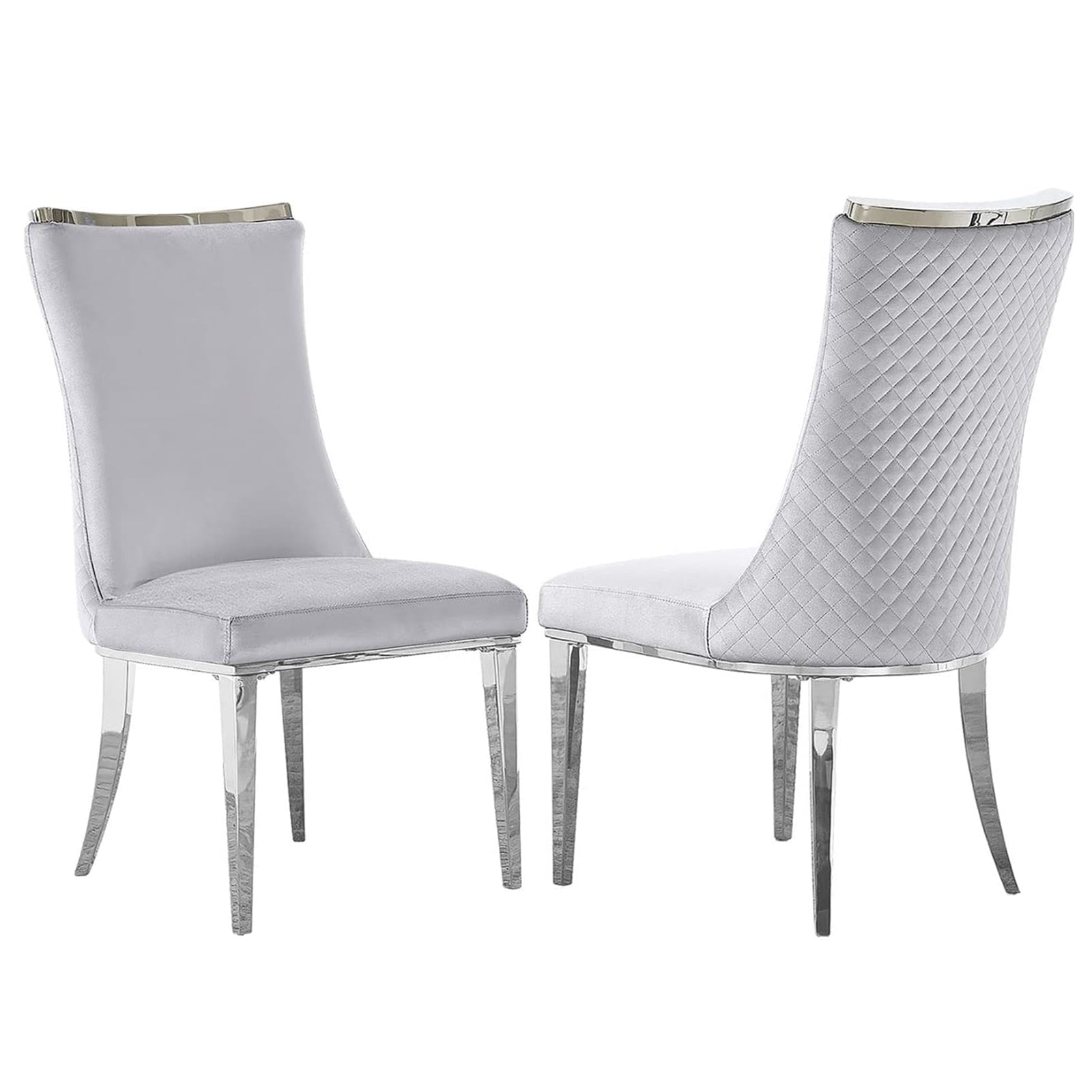 Light gray Velvet Dining Chairs | Reticulate Texture Back| Silver Metal Legs | C138